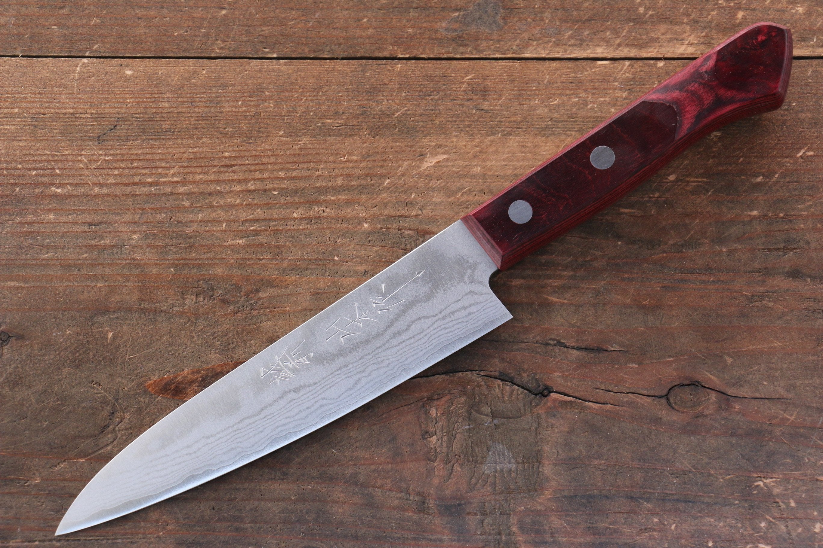 Nao Yamamoto VG10 Damascus Petty-Utility 135mm Red Pakka wood Handle - Japanny - Best Japanese Knife