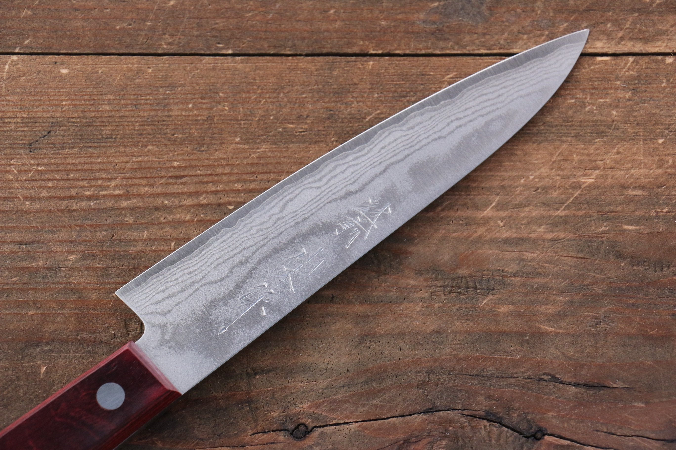 Nao Yamamoto VG10 Damascus Petty-Utility 135mm Red Pakka wood Handle - Japanny - Best Japanese Knife