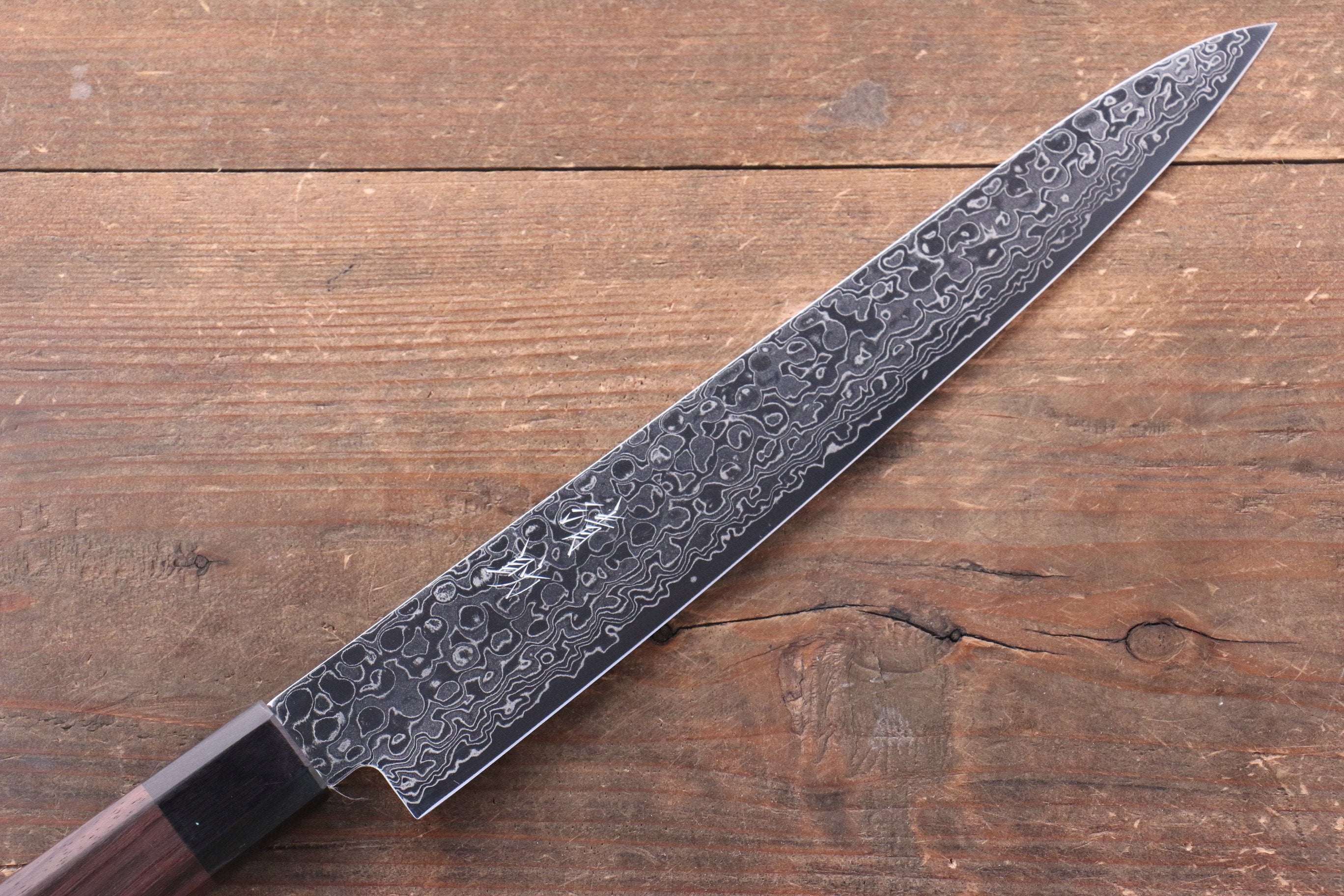 Seisuke AUS10 Damascus Migaki Finished Sujihiki 240mm Rosewood (Ferrule: Black Pakka Wood) Handle - Japanny - Best Japanese Knife