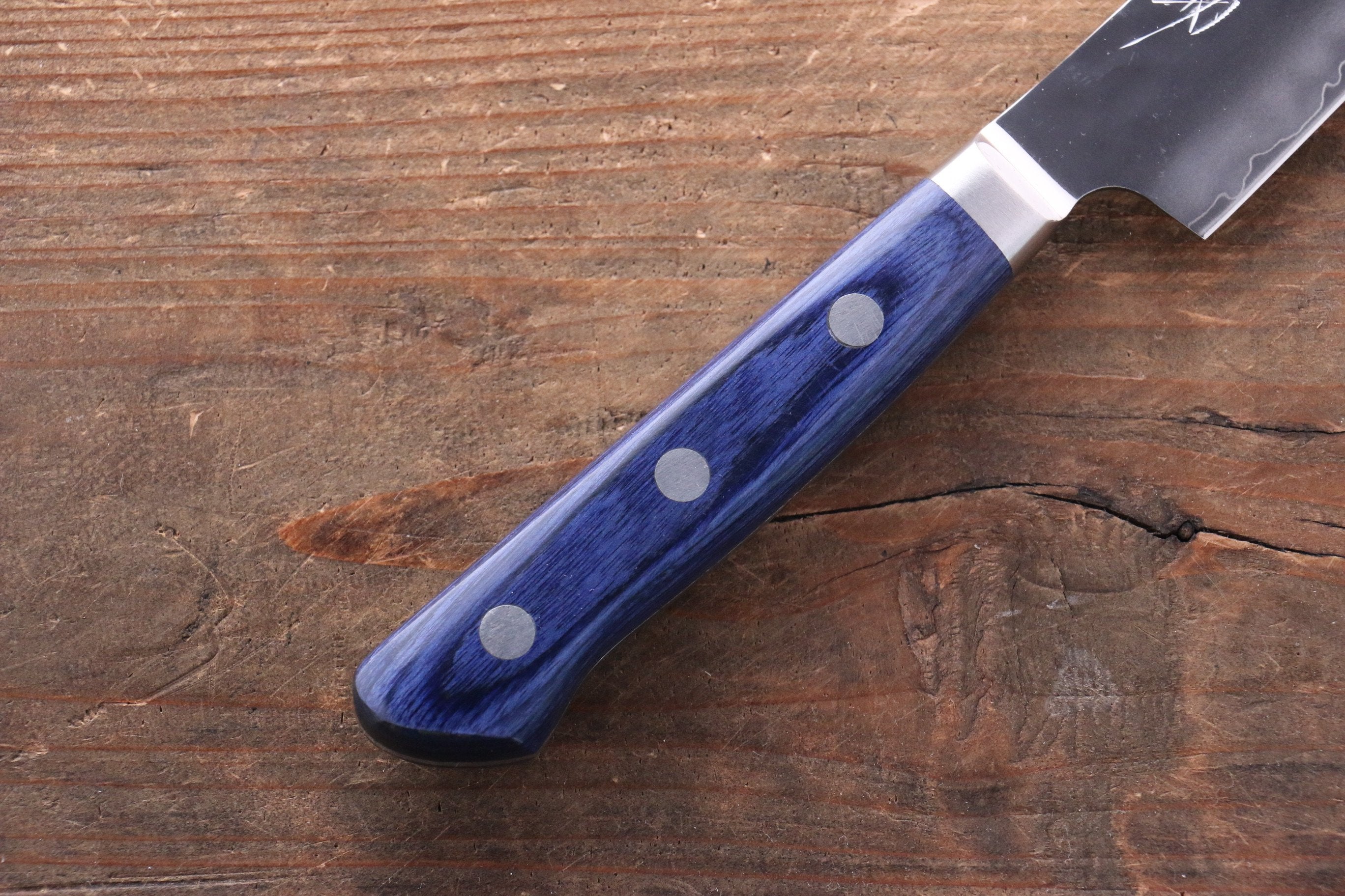 Seisuke Aotsuchi AUS10 Hammered Kiritsuke Petty-Utility 140mm Blue Pakka wood Handle with Sheath - Japanny - Best Japanese Knife