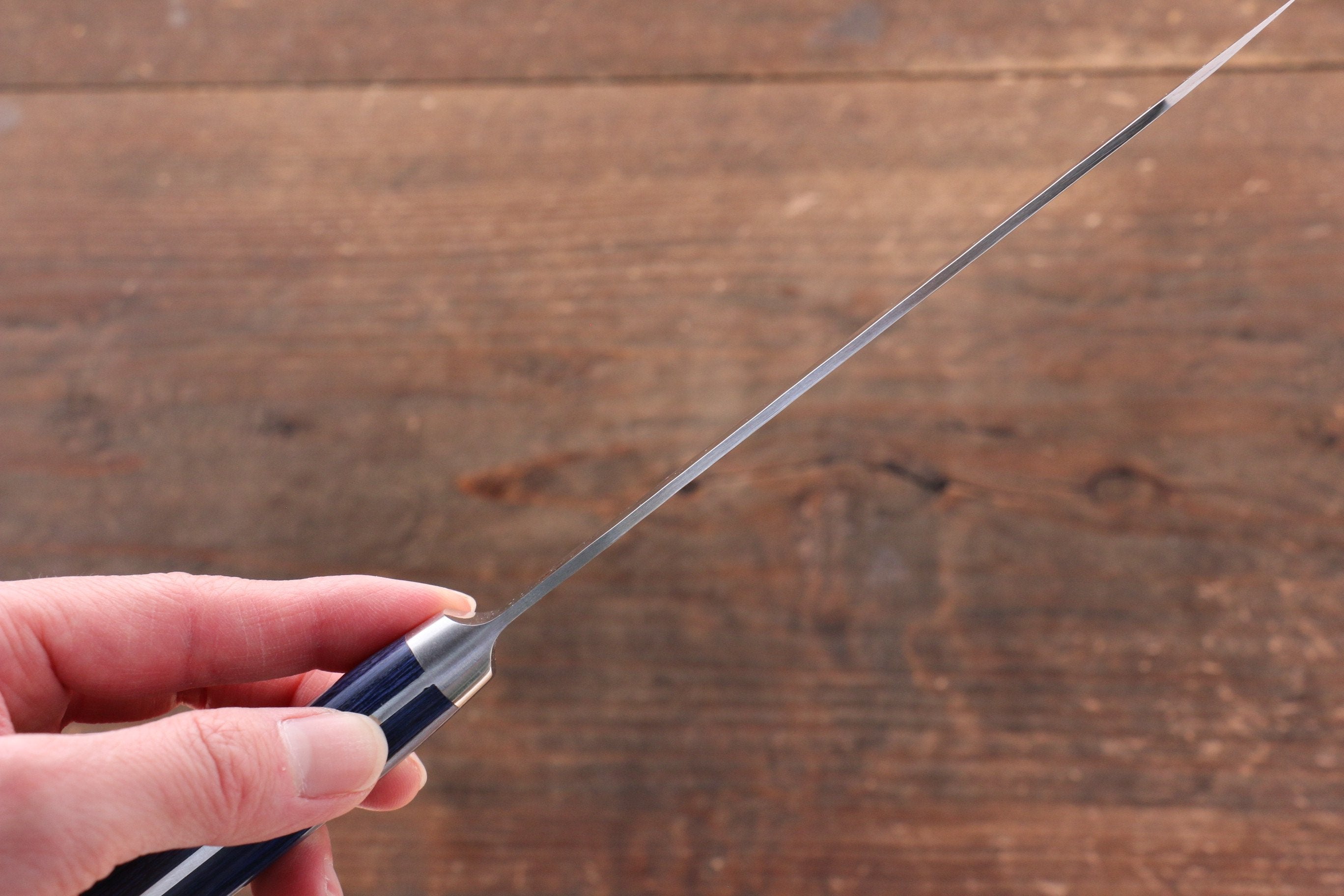 Seisuke Aotsuchi AUS10 Hammered Kiritsuke Petty-Utility 140mm Blue Pakka wood Handle with Sheath - Japanny - Best Japanese Knife