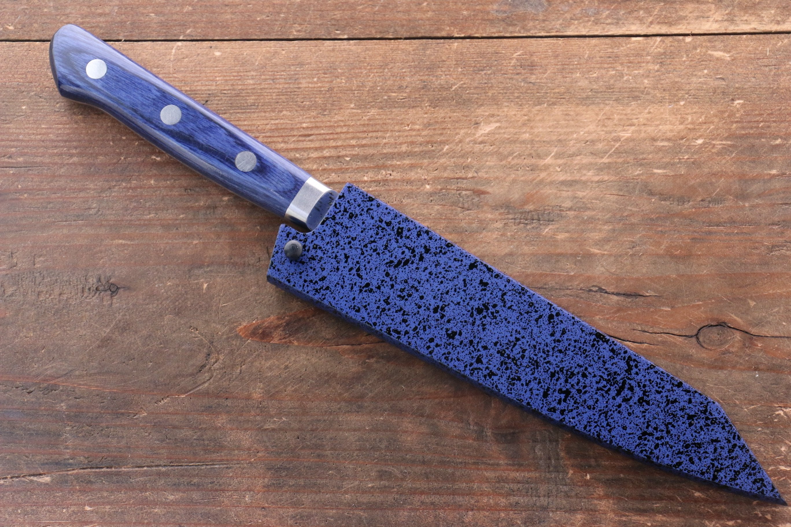 Seisuke Aotsuchi AUS10 Hammered Kiritsuke Petty-Utility 140mm Blue Pakka wood Handle with Sheath - Japanny - Best Japanese Knife