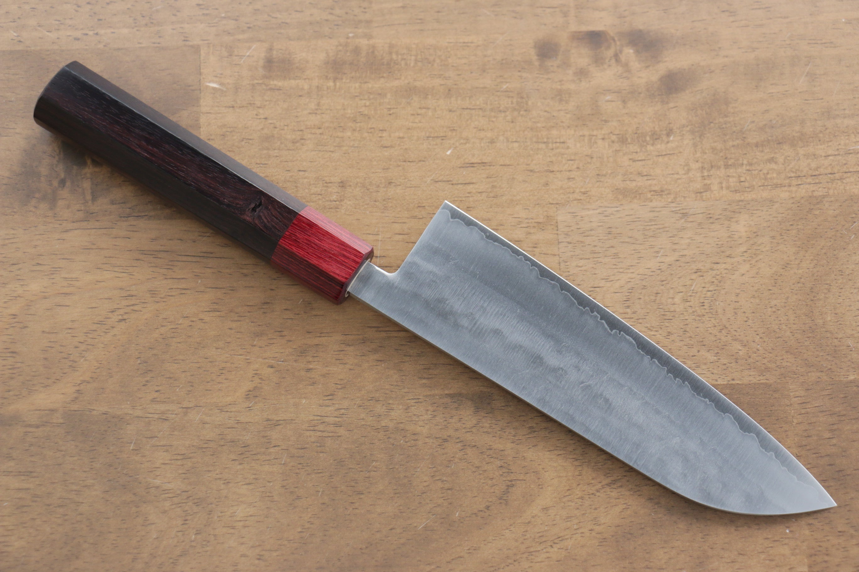 Kunihira VG1 Hammered Santoku 170mm Shitan (ferrule: Red Pakka wood) Handle - Japanny - Best Japanese Knife