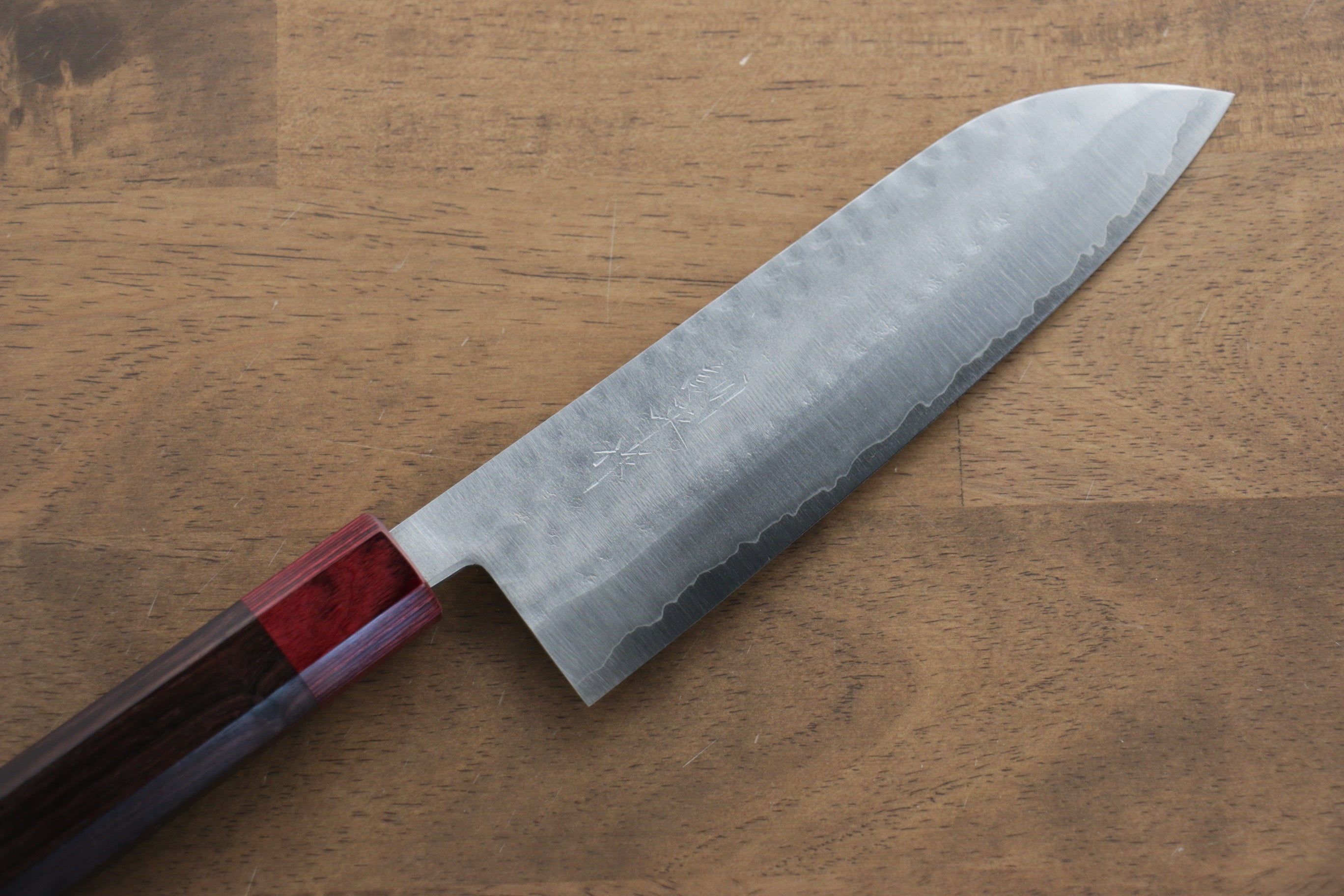 Kunihira VG1 Hammered Santoku 170mm Shitan (ferrule: Red Pakka wood) Handle - Japanny - Best Japanese Knife