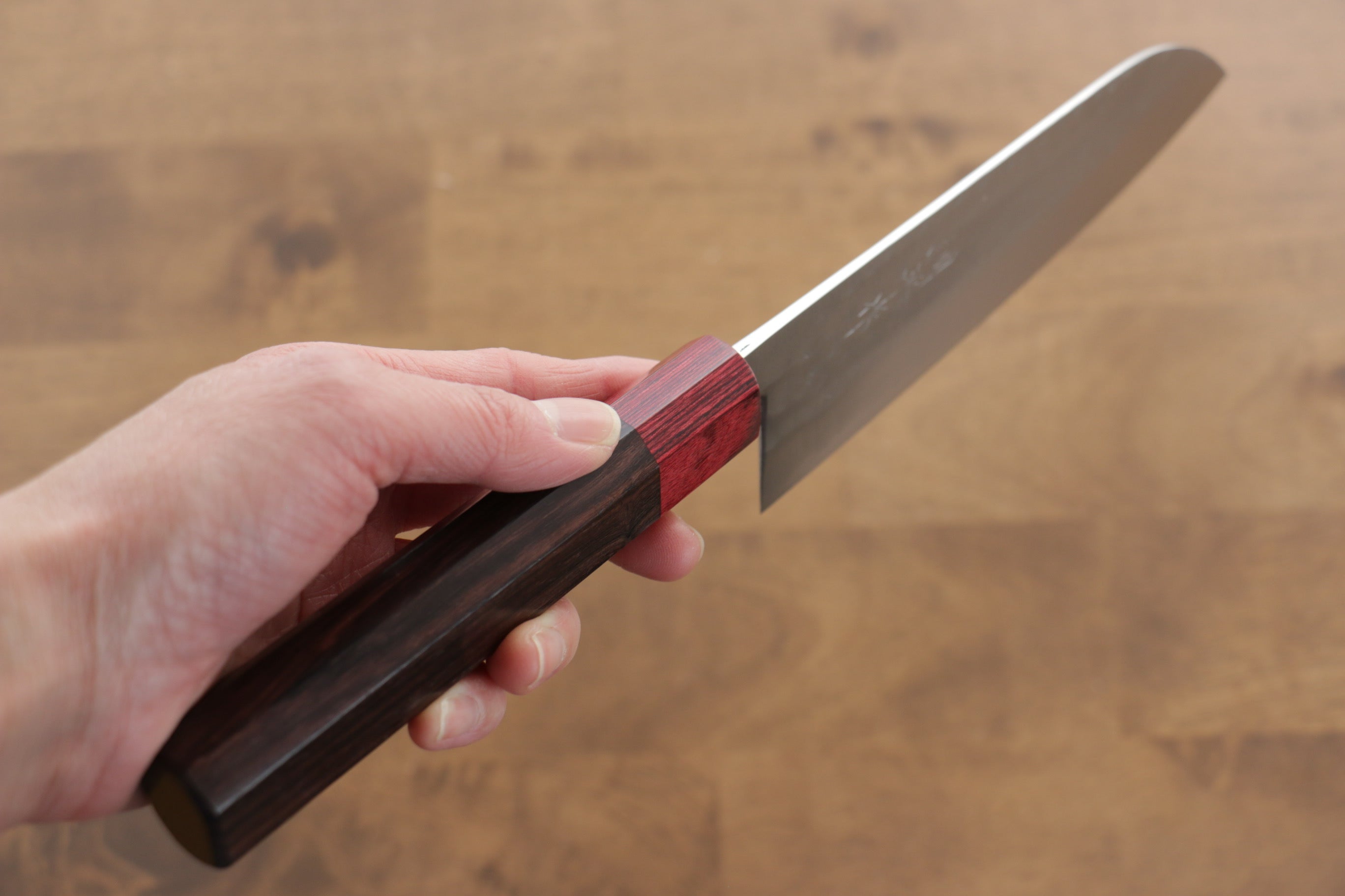 Kunihira VG1 Hammered Santoku 170mm Shitan (ferrule: Red Pakka wood) Handle - Japanny - Best Japanese Knife