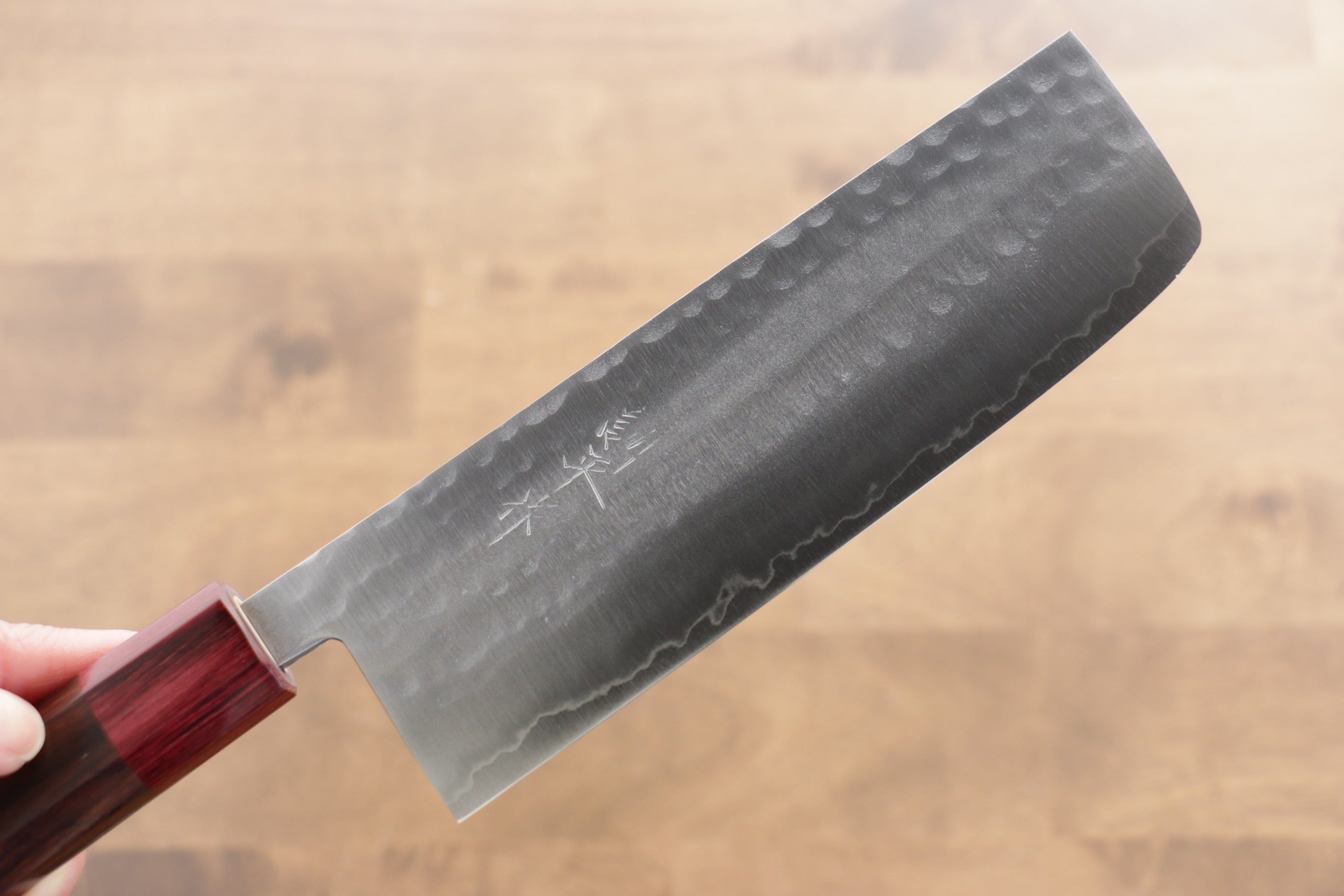 Kunihira VG1 Hammered Nakiri 165mm Shitan (ferrule: Red Pakka wood) Handle - Japanny - Best Japanese Knife