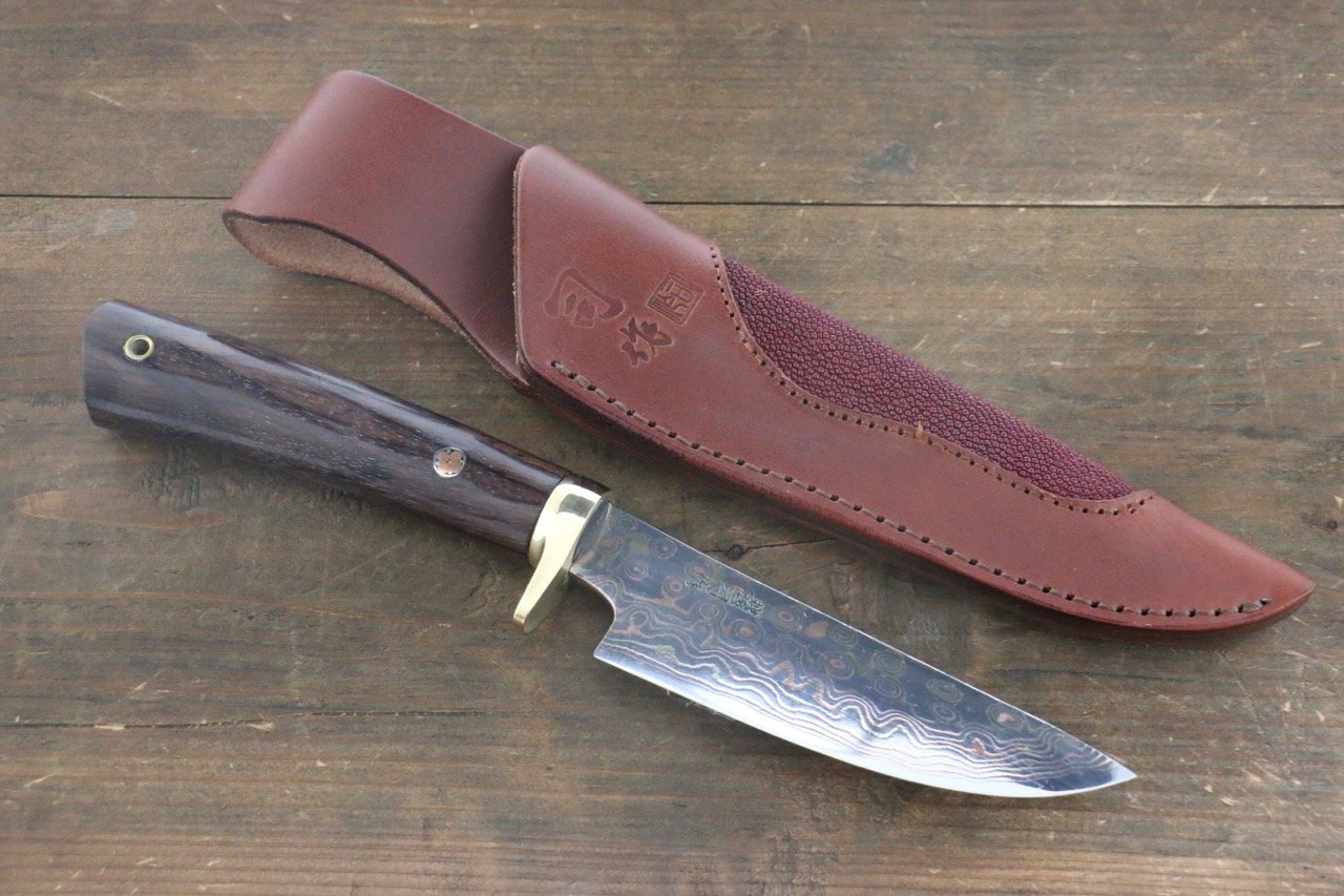 Tsukasa Hinoura Blue Steel No.2 Colored Damascus Hunter Knife Japanese Chef Knife 135mm - Japanny - Best Japanese Knife