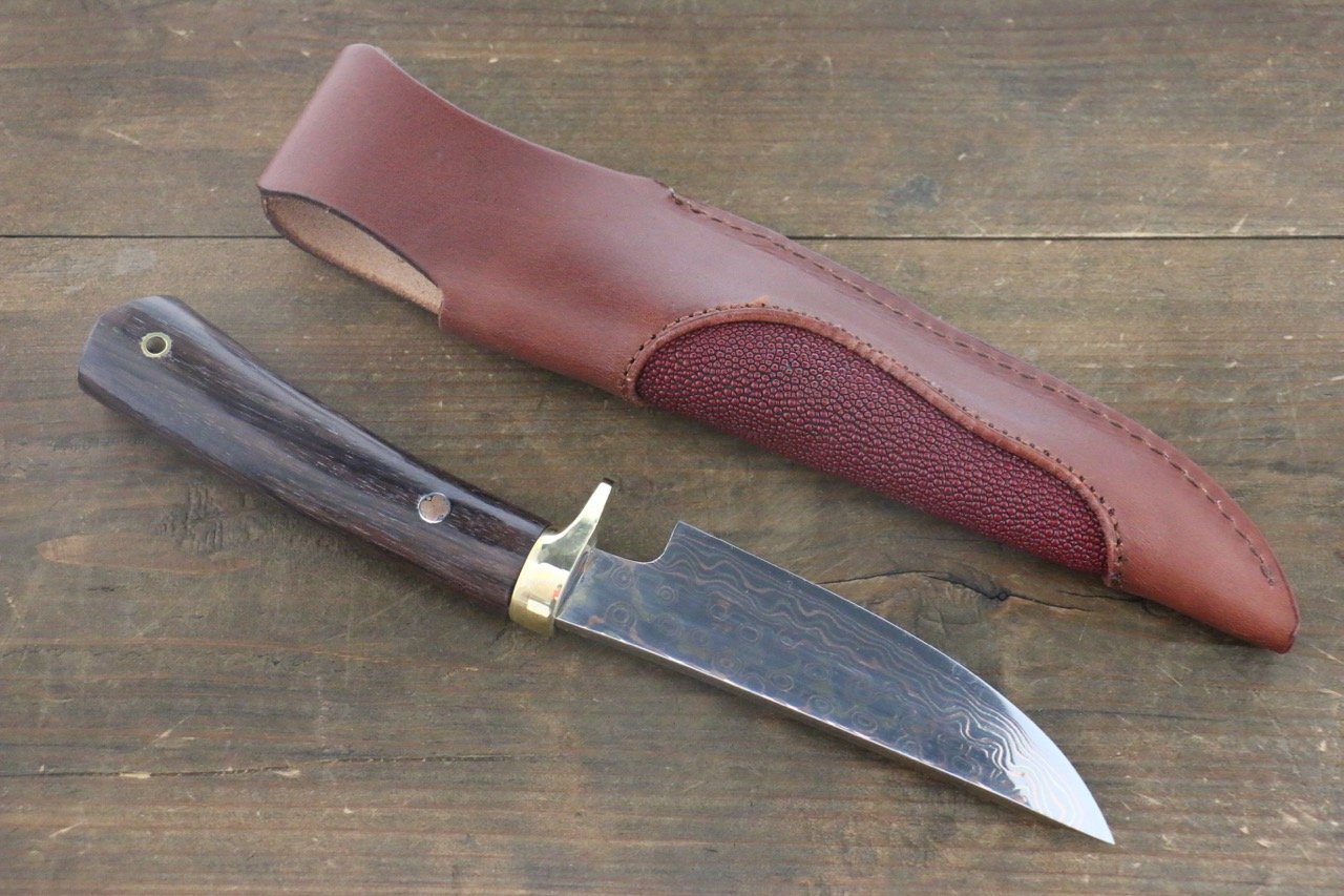 Tsukasa Hinoura Blue Steel No.2 Colored Damascus Hunter Knife Japanese Chef Knife 135mm - Japanny - Best Japanese Knife