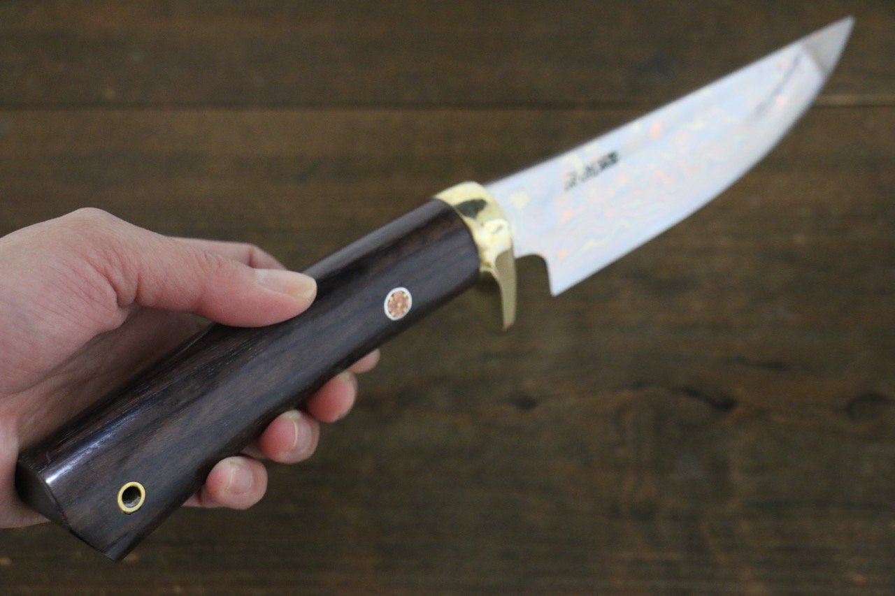 Tsukasa Hinoura Blue Steel No.2 Colored Damascus Hunter Knife Japanese Chef Knife 135mm - Japanny - Best Japanese Knife