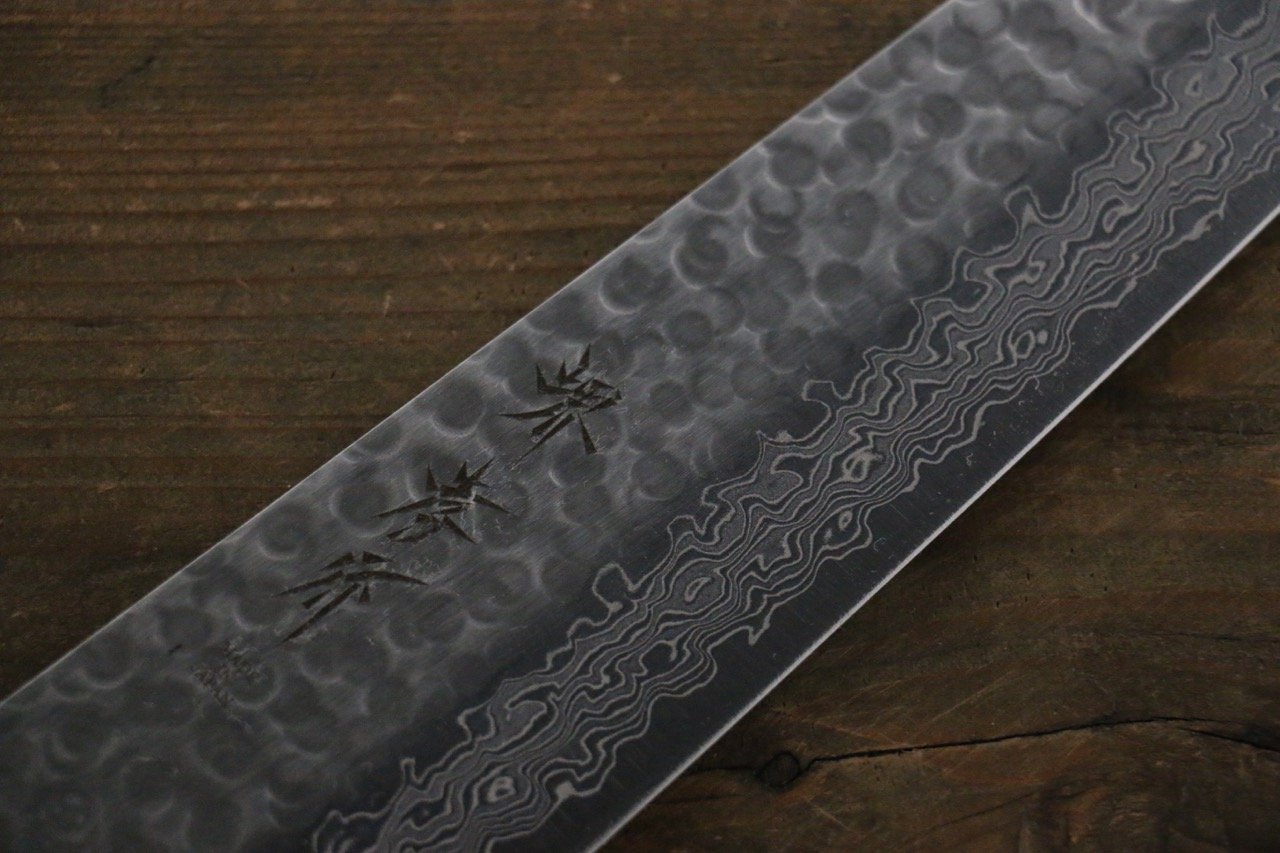 Sakai Takayuki AUS10 45 Layer Damascus Hammered Gyuto 240mm Gold Lacquered Handle with Sheath - Japanny - Best Japanese Knife