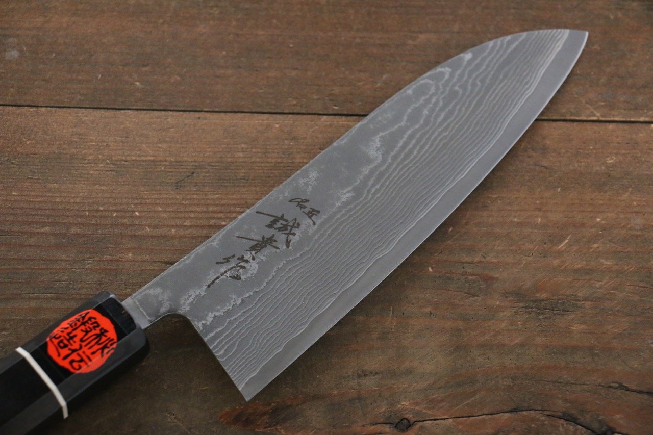 Shigeki Tanaka SG2 Damascus Santoku 165mm Ebony Wood Handle - Japanny - Best Japanese Knife
