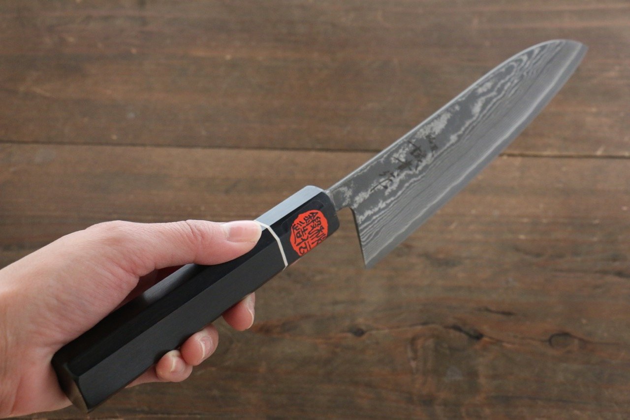 Shigeki Tanaka SG2 Damascus Santoku 165mm Ebony Wood Handle - Japanny - Best Japanese Knife