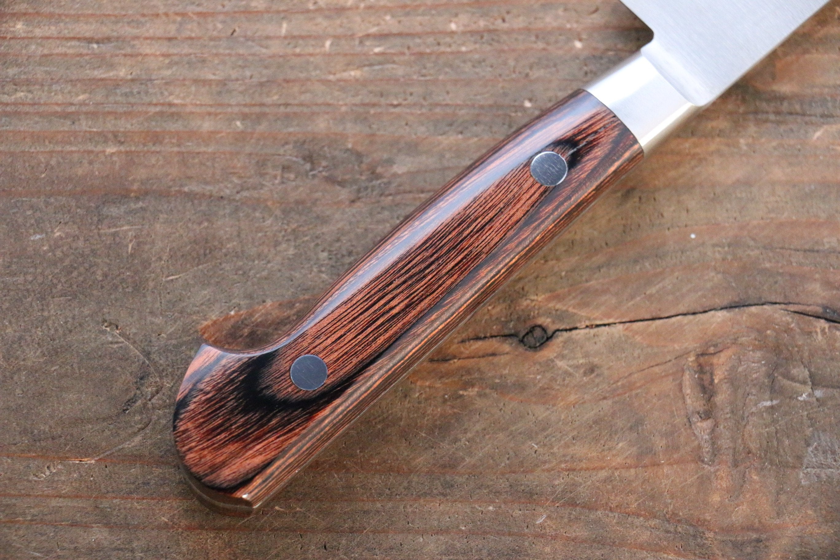 Iseya Molybdenum Steel Petty Japanese Chef Knife 120mm & Gyuto Knife 210mm with Mahogany Packer wood Handle Set (Ferrel : Stainless Steel) - Japanny - Best Japanese Knife