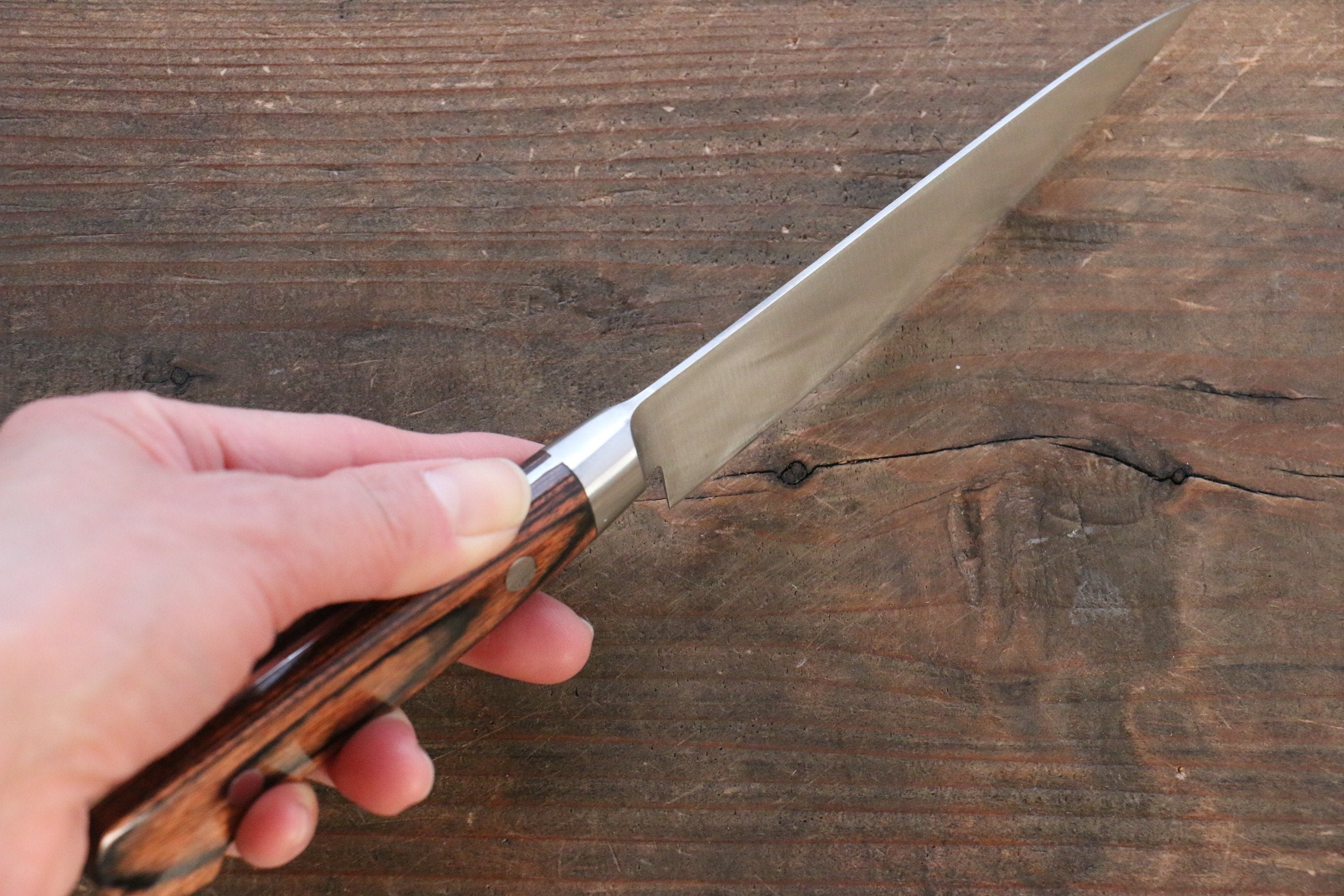 Iseya Molybdenum Steel Petty Japanese Chef Knife 120mm & Gyuto Knife 210mm with Mahogany Packer wood Handle Set (Ferrel : Stainless Steel) - Japanny - Best Japanese Knife