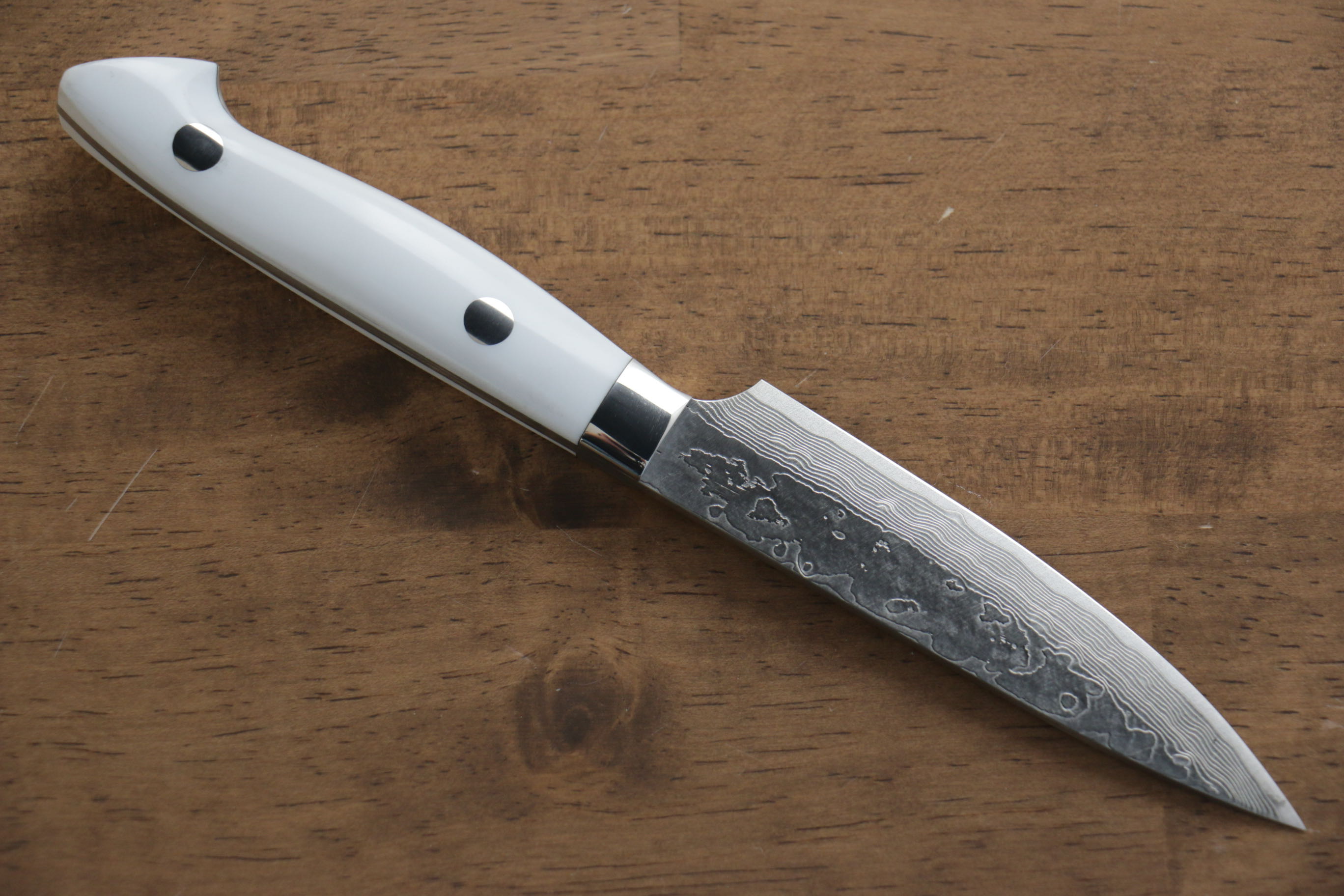 Kazuo Nomura VG10 Damascus Petty-Utility 100mm White Stone Handle - Japanny - Best Japanese Knife