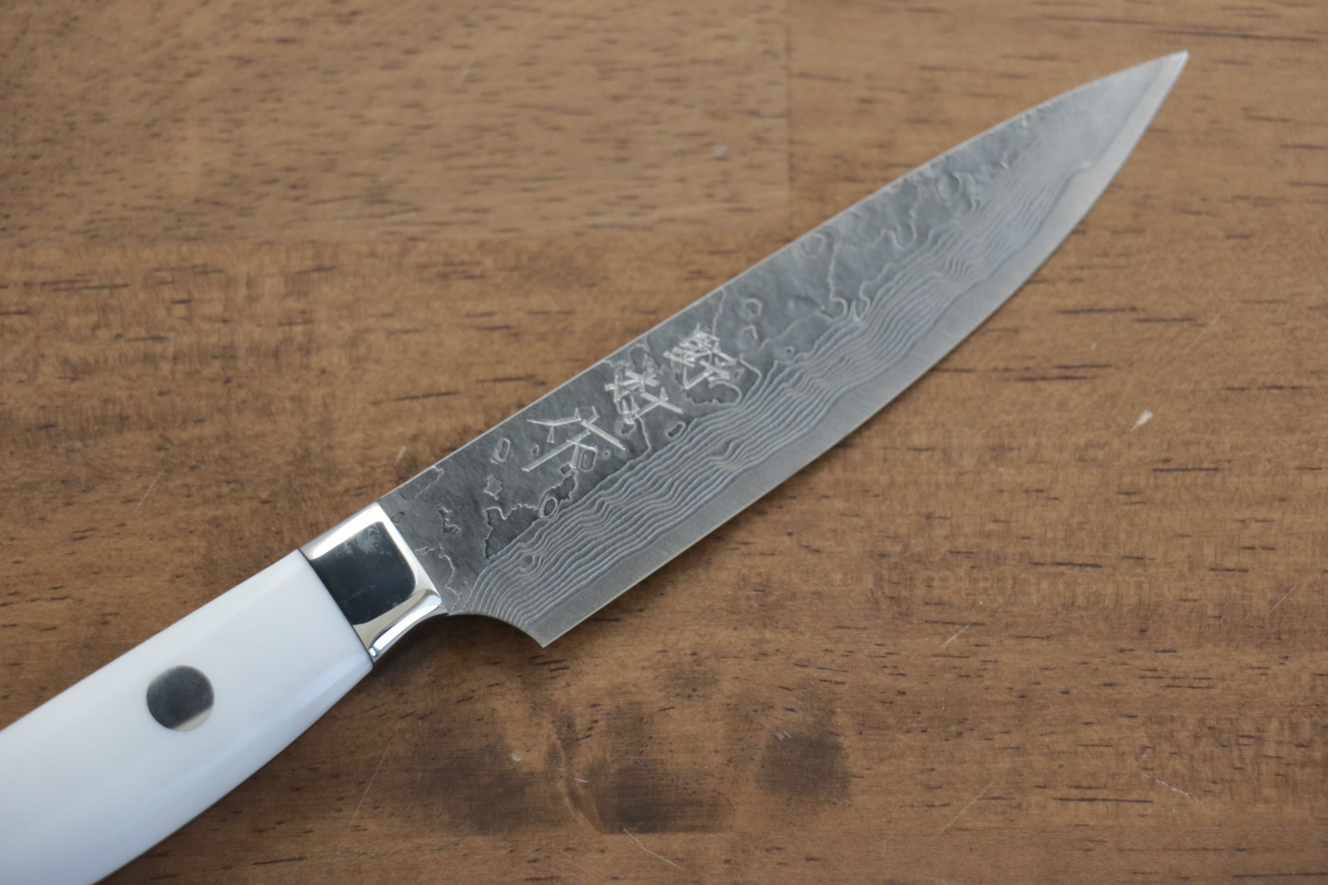 Kazuo Nomura VG10 Damascus Petty-Utility 100mm White Stone Handle - Japanny - Best Japanese Knife