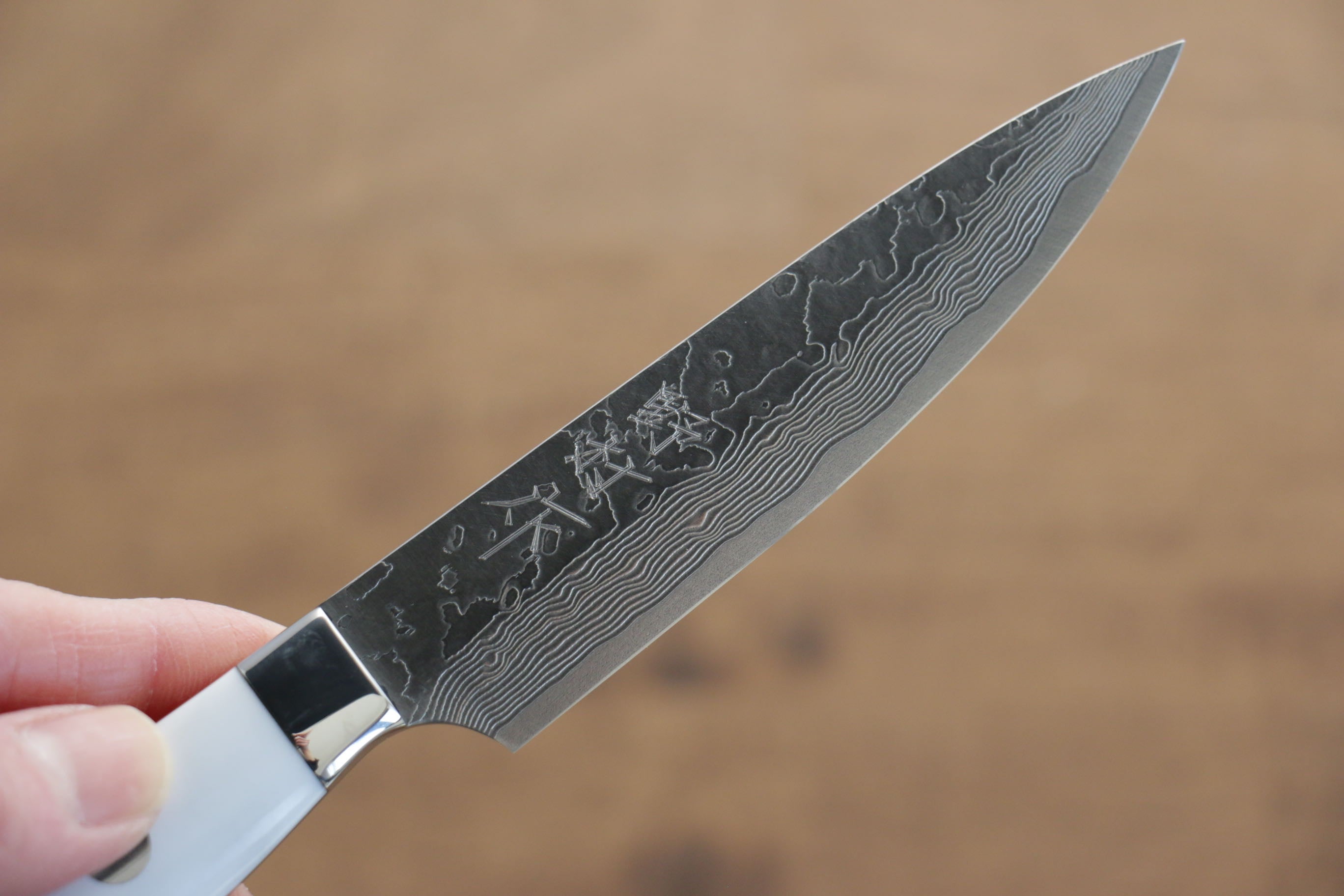 Kazuo Nomura VG10 Damascus Petty-Utility 100mm White Stone Handle - Japanny - Best Japanese Knife
