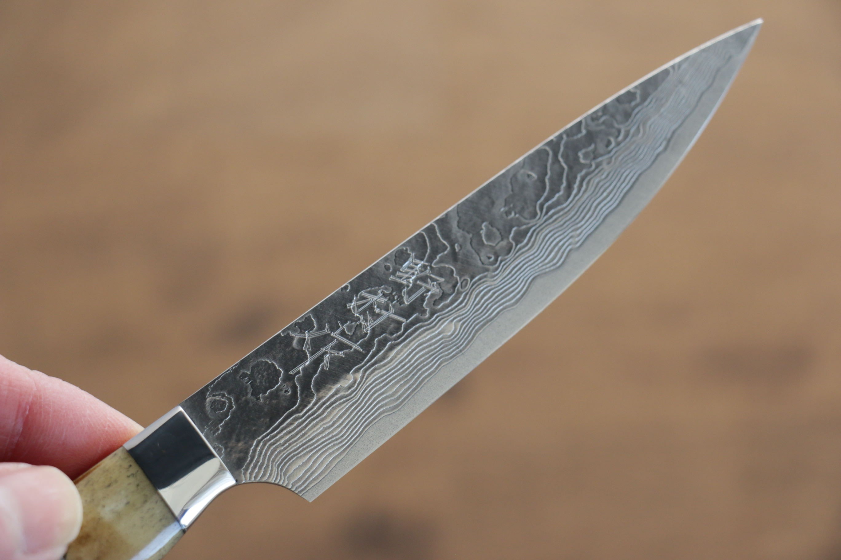 Kazuo Nomura VG10 Damascus Petty-Utility 100mm Yellow Cow Bone Handle - Japanny - Best Japanese Knife