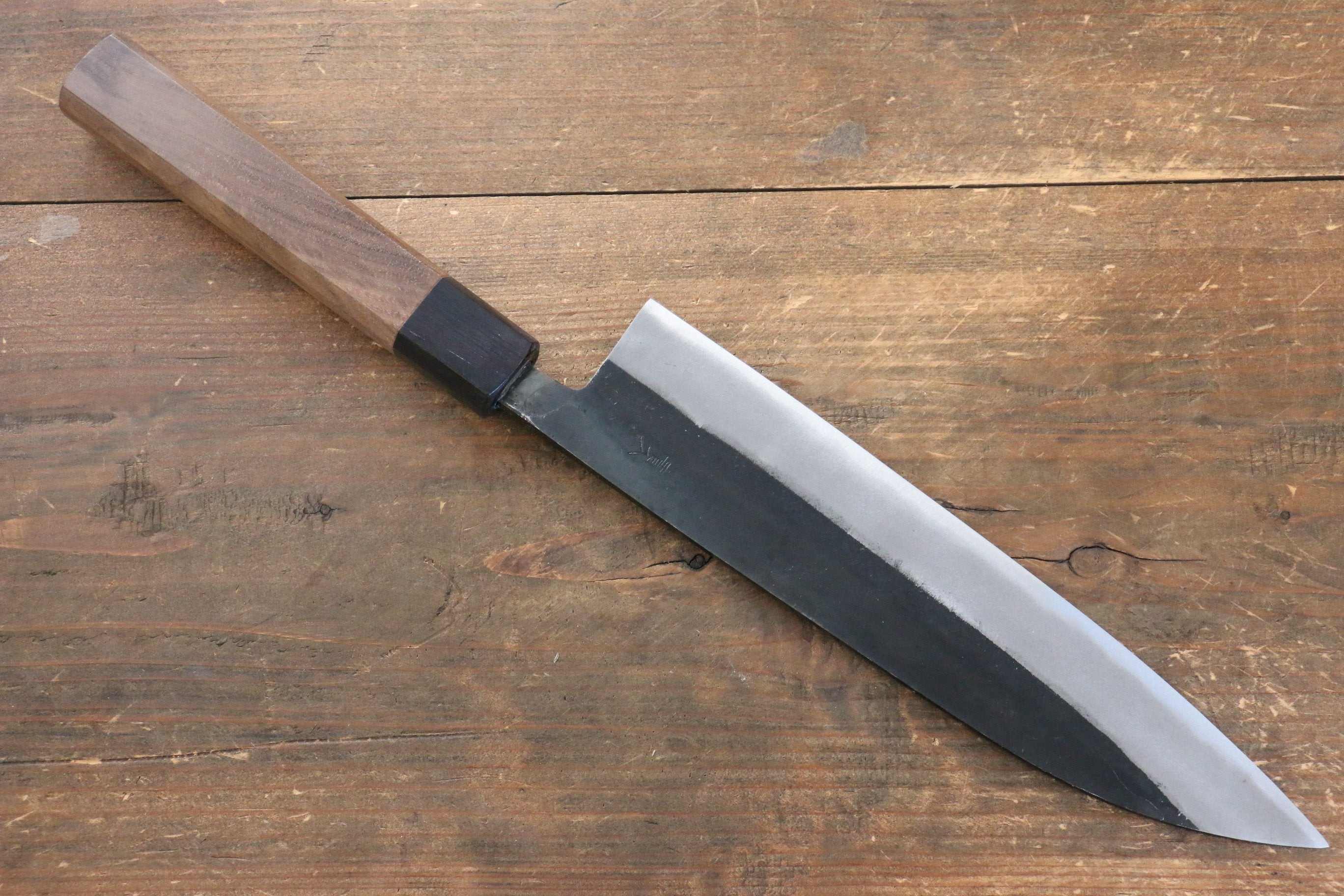 Sakai Takayuki Blue Steel No.2 Kurouchi Gyuto 210mm Walnut Handle - Japanny - Best Japanese Knife