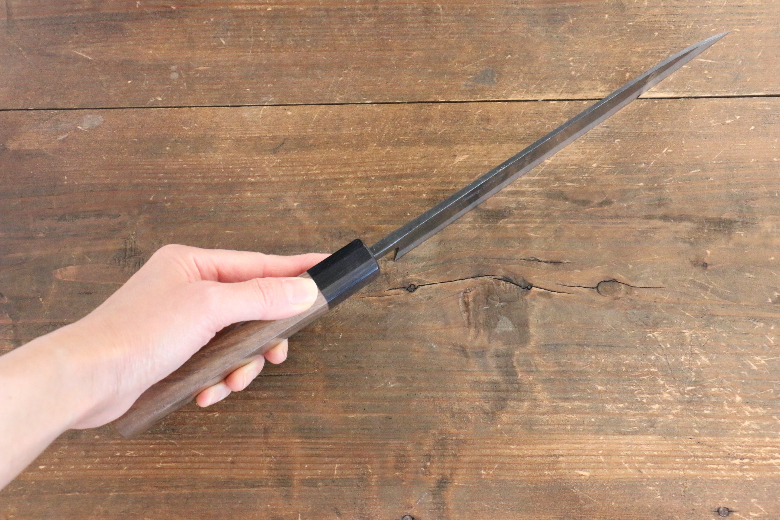 Sakai Takayuki Blue Steel No.2 Kurouchi Gyuto 210mm Walnut Handle - Japanny - Best Japanese Knife