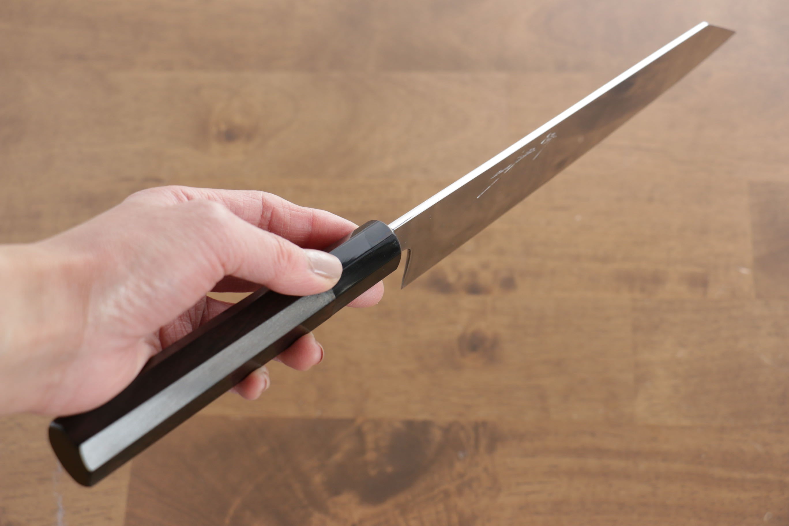 Jikko Honyaki White Steel No.3 Mirrored Finish Kiritsuke Gyuto 210mm Ebony Wood Handle - Japanny - Best Japanese Knife