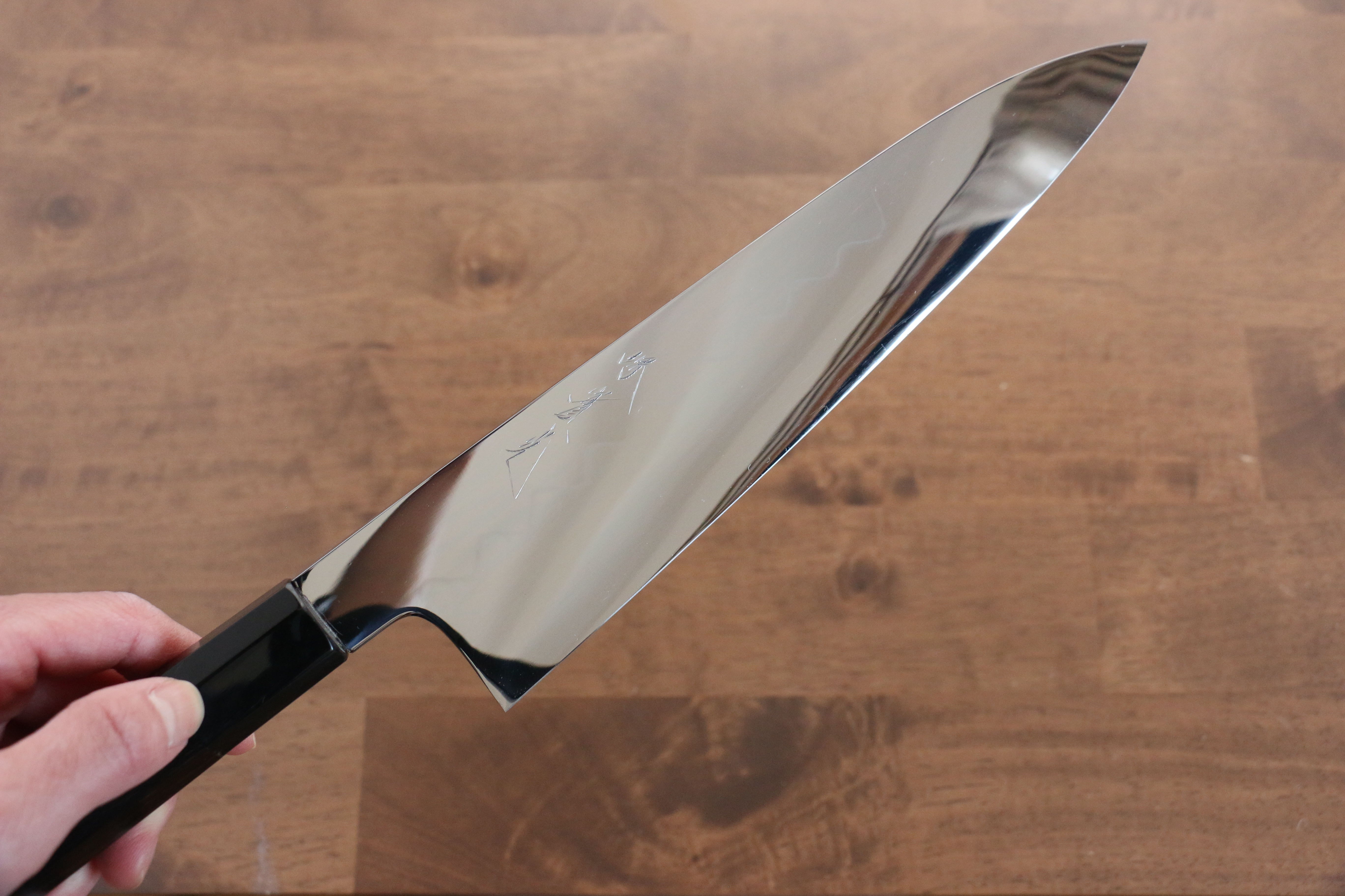 Jikko Honyaki White Steel No.3 Mirrored Finish Gyuto 210mm Ebony Wood Handle - Japanny - Best Japanese Knife