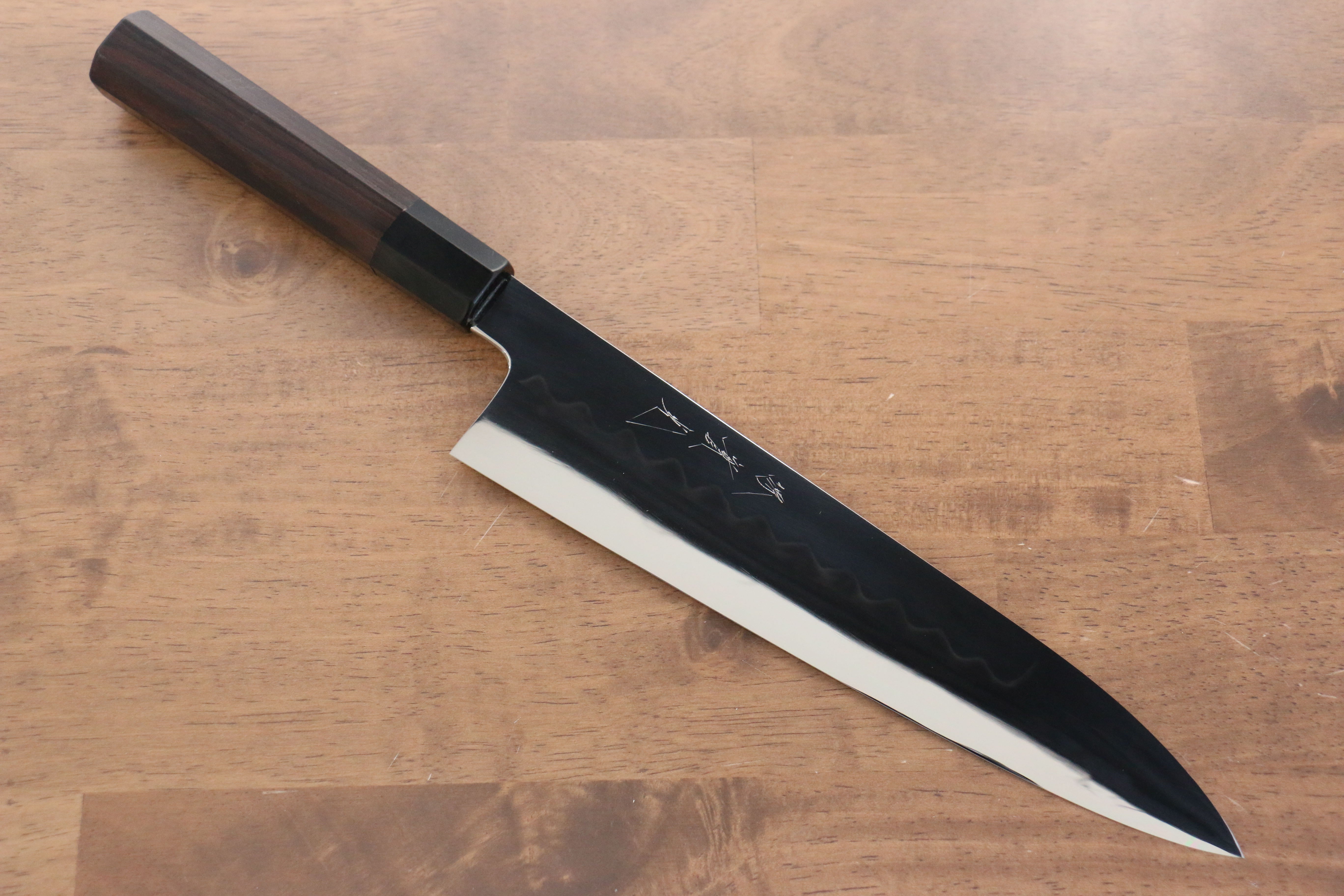 Jikko Honyaki White Steel No.3 Mirrored Finish Gyuto 240mm Ebony Wood Handle - Japanny - Best Japanese Knife