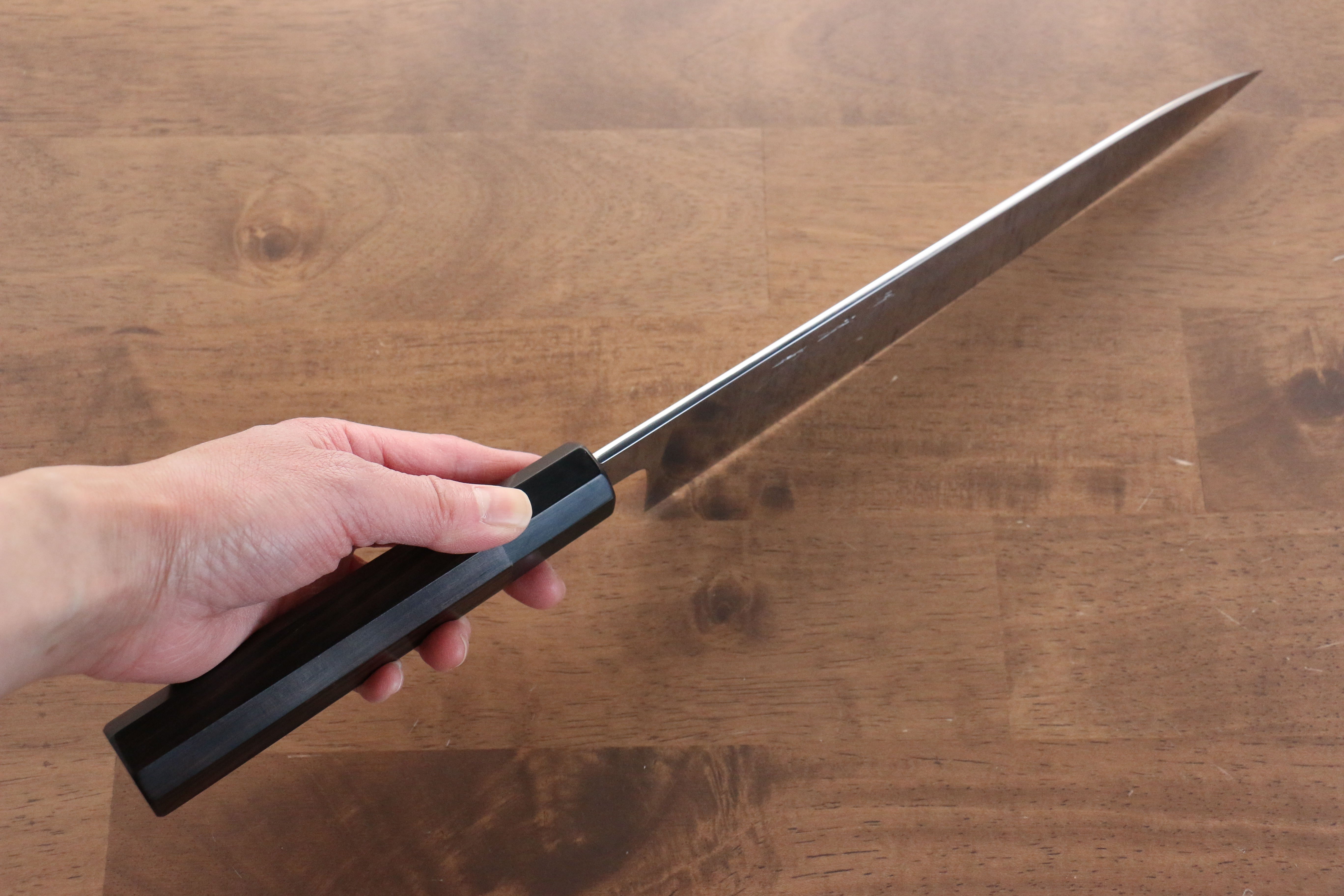 Jikko Honyaki White Steel No.3 Mirrored Finish Gyuto 240mm Ebony Wood Handle - Japanny - Best Japanese Knife