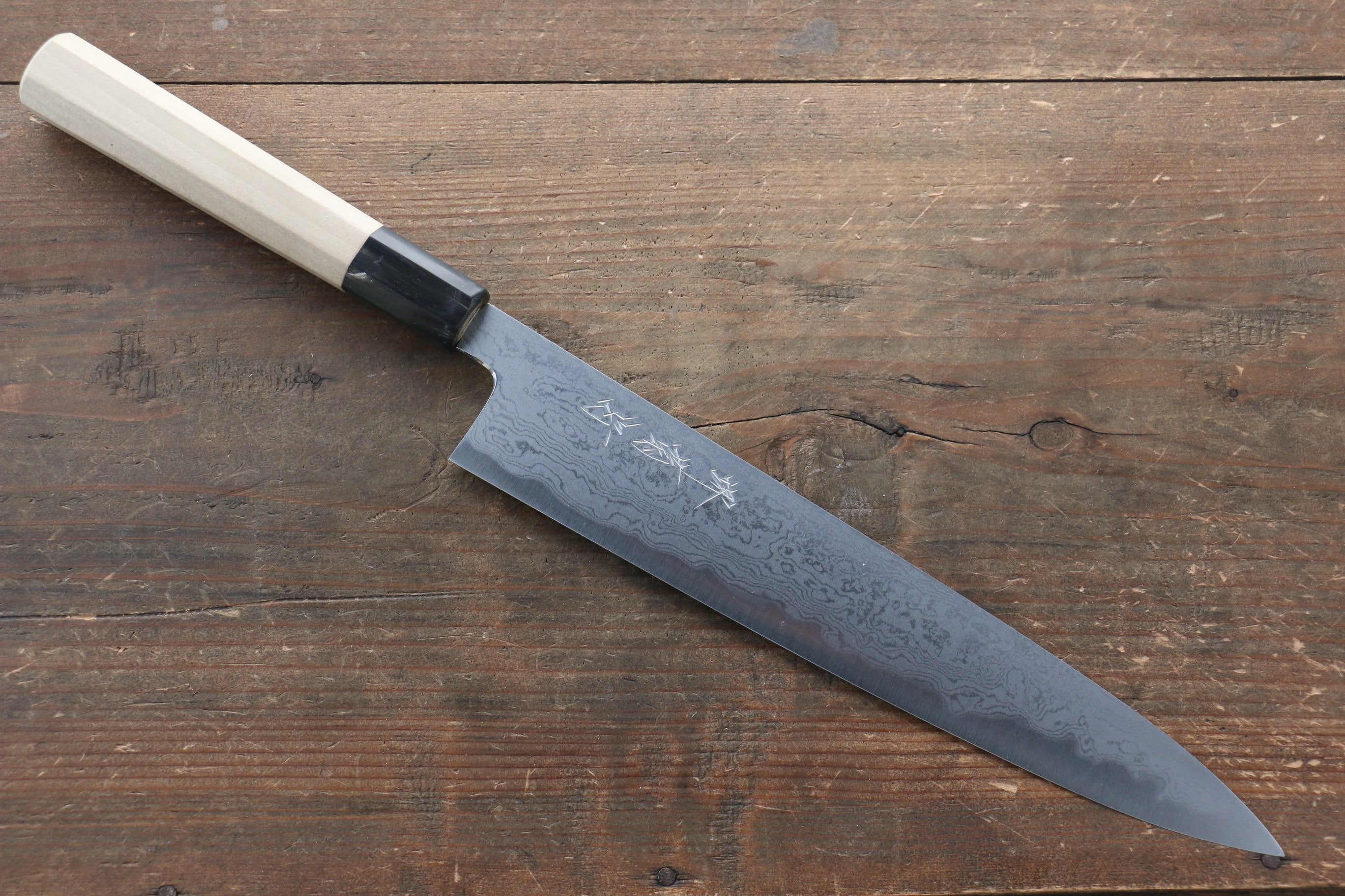 Kikumori Blue Steel No.1 Damascus Sujihiki 240mm with Magnolia Handle - Japanny - Best Japanese Knife