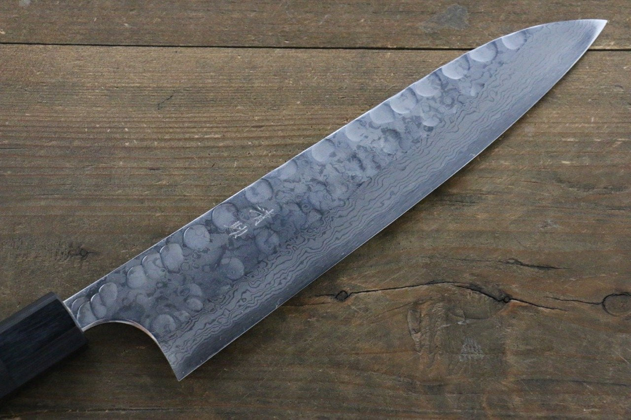 Seisuke Blue Steel No.2 Hammered Damascus Gyuto 210mm Shitan Handle - Japanny - Best Japanese Knife