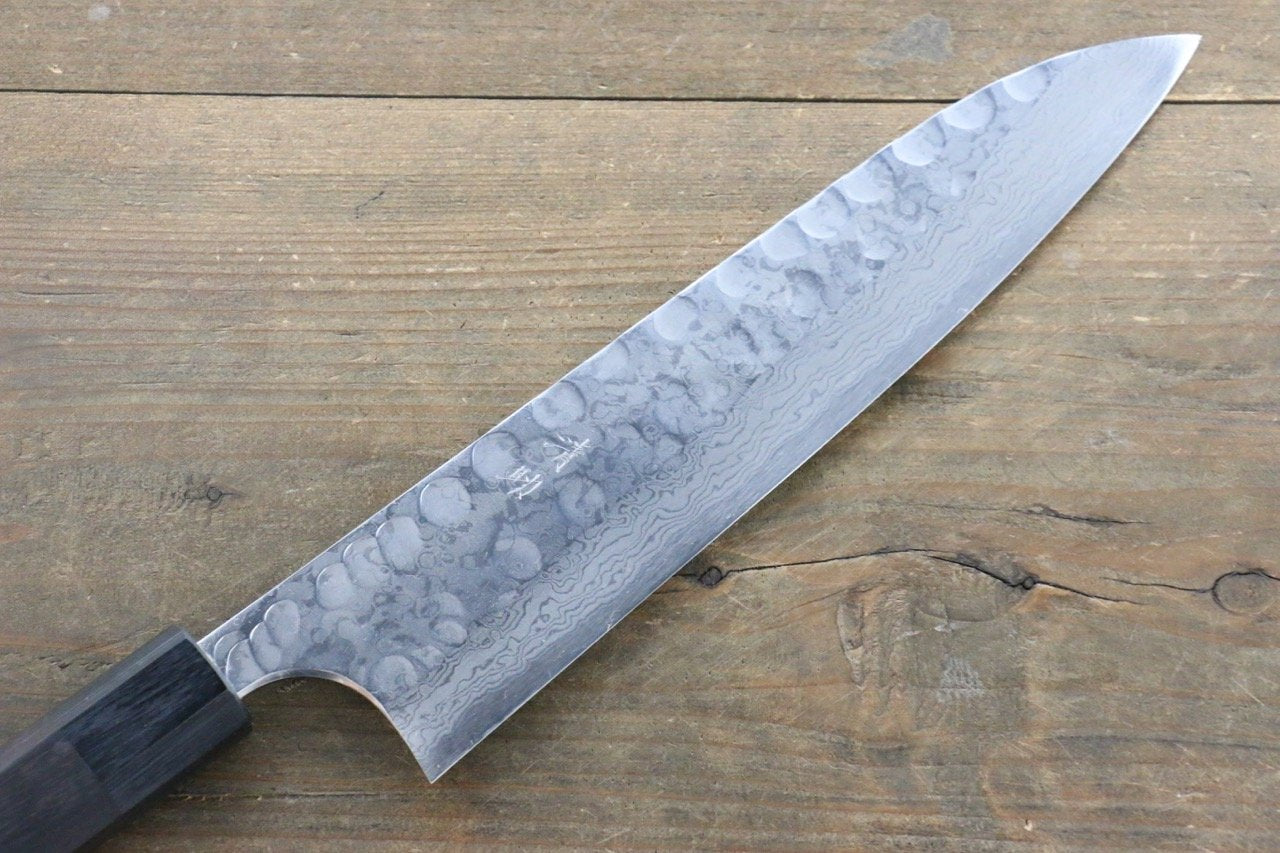 Seisuke Blue Steel No.2 Hammered Damascus Gyuto 210mm Shitan Handle - Japanny - Best Japanese Knife