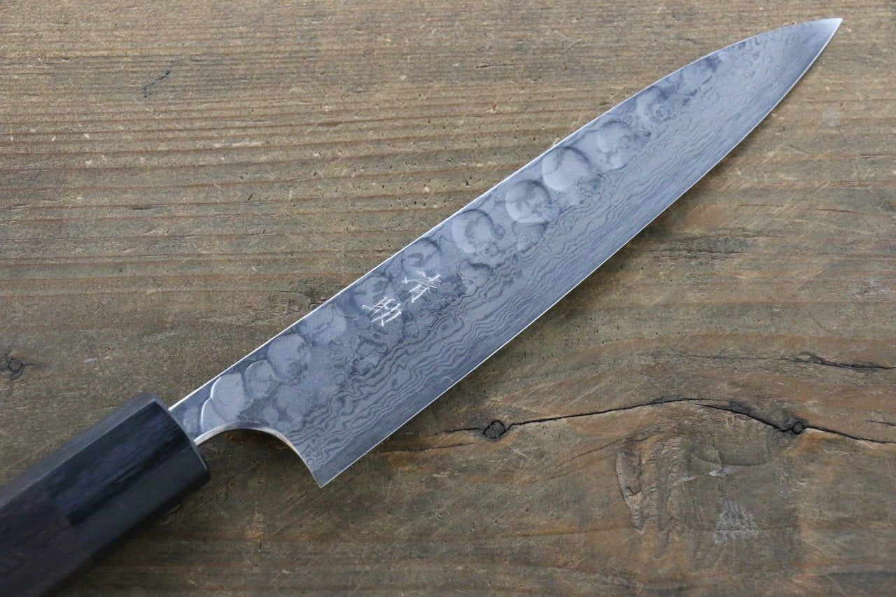 Seisuke Blue Steel No.2 Hammered Damascus Petty-Utility 150mm Shitan Handle - Japanny - Best Japanese Knife