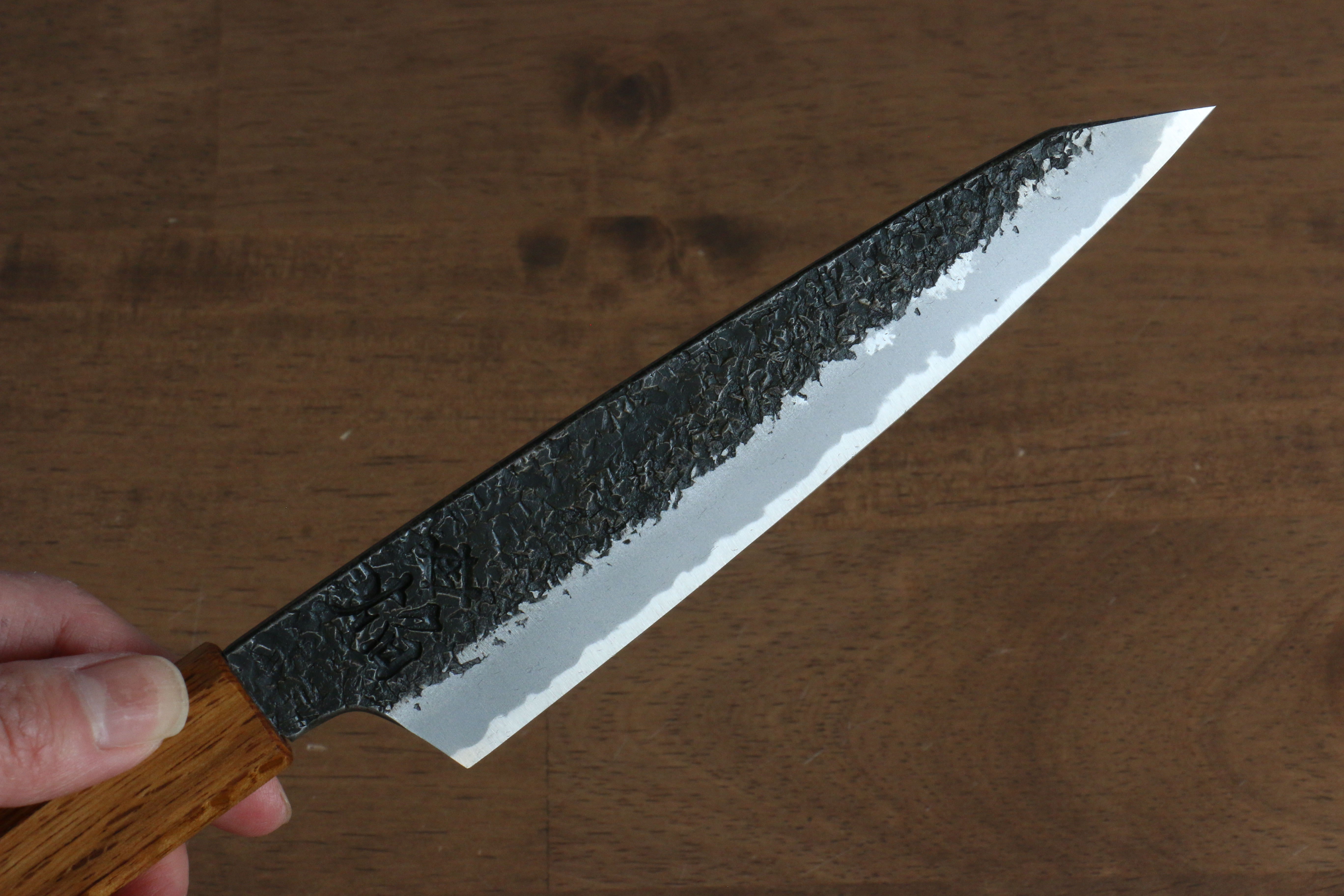 Sakai Takayuki Homura Guren Blue Steel No.2 Kurouchi Hammered Kiritsuke Petty-Utility 150mm Burnt Oak Handle - Japanny - Best Japanese Knife