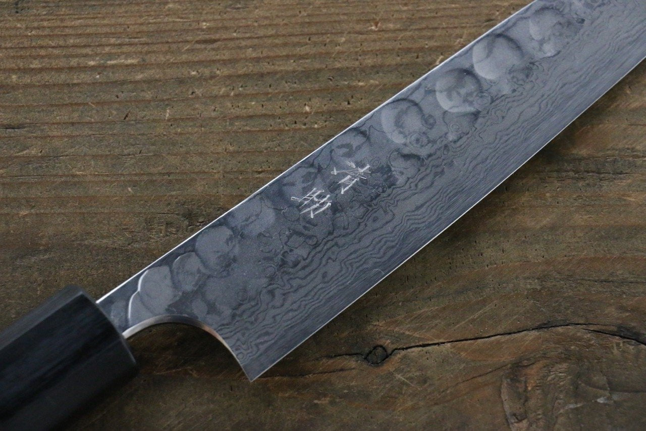 Seisuke Blue Steel No.2 Hammered Damascus Petty-Utility 150mm Shitan Handle - Japanny - Best Japanese Knife