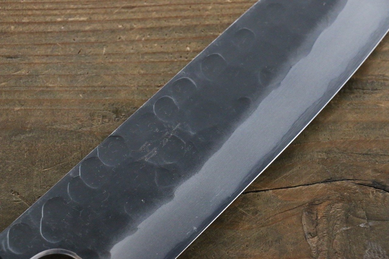 Seisuke Blue Steel No.2 Hammered Kurouchi Santoku 165mm Shitan Handle - Japanny - Best Japanese Knife