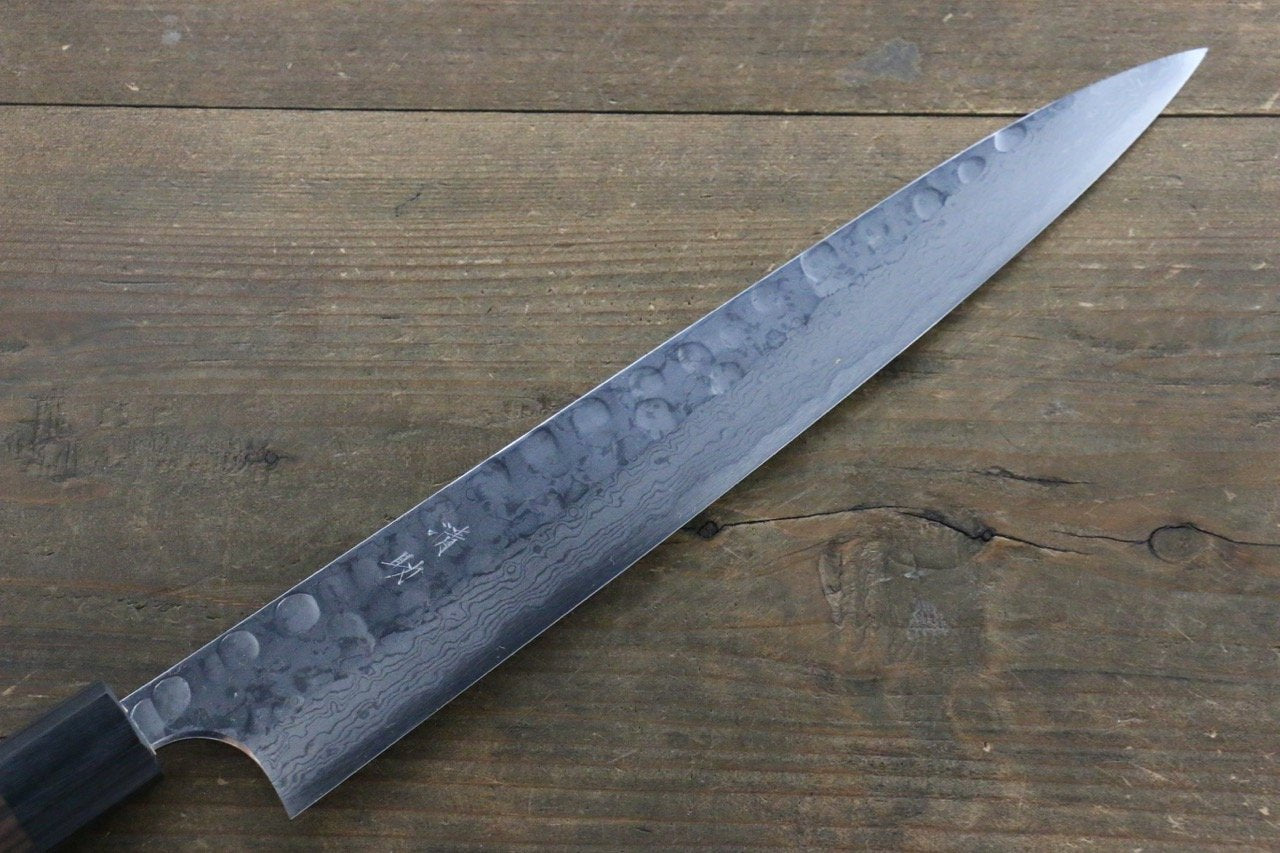Seisuke Blue Steel No.2 Hammered Damascus Yanagiba 270mm Shitan Handle - Japanny - Best Japanese Knife