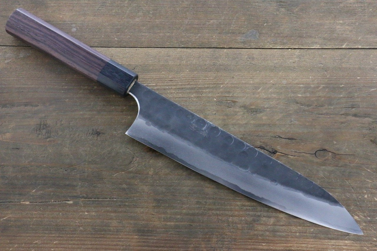 Seisuke Blue Steel No.2 Hammered Kurouchi Gyuto 210mm Shitan Handle - Japanny - Best Japanese Knife