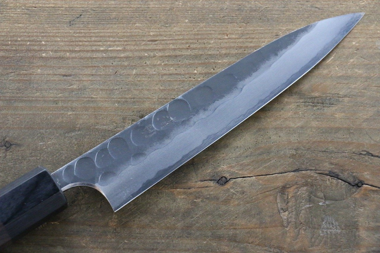 Seisuke Blue Steel No.2 Hammered Kurouchi Petty-Utility 150mm Shitan Handle - Japanny - Best Japanese Knife