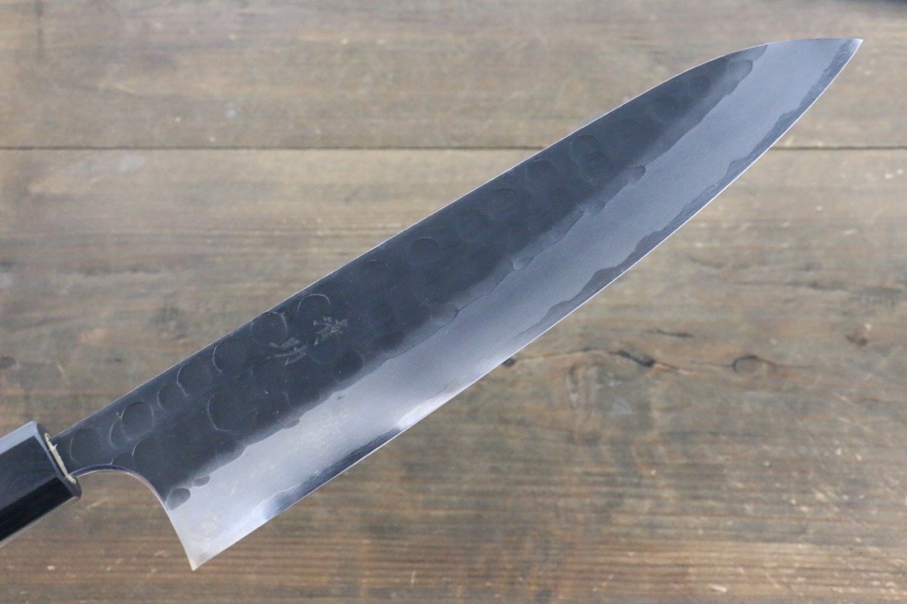 Seisuke Blue Steel No.2 Hammered Kurouchi Gyuto 240mm Shitan Handle - Japanny - Best Japanese Knife