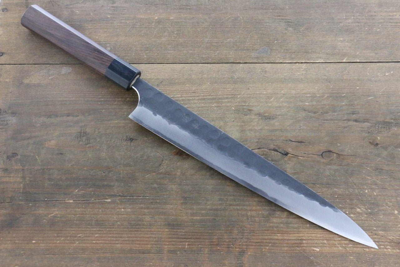 Seisuke Blue Steel No.2 Hammered Kurouchi Yanagiba 270mm Shitan Handle - Japanny - Best Japanese Knife