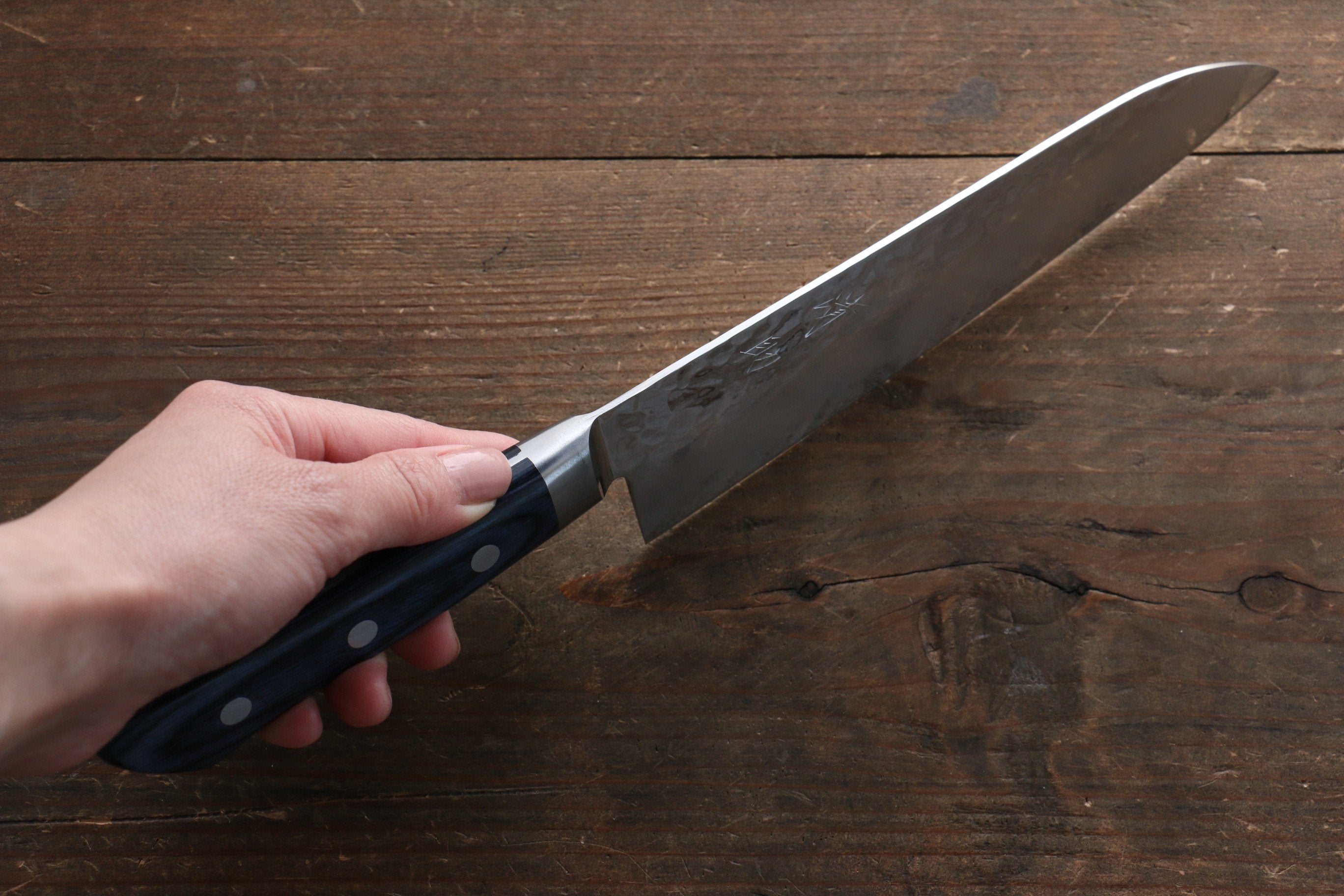 Seisuke Seiun VG10 33 Layer Damascus Santoku 180mm Blue Pakka wood Handle with Sheath - Japanny - Best Japanese Knife