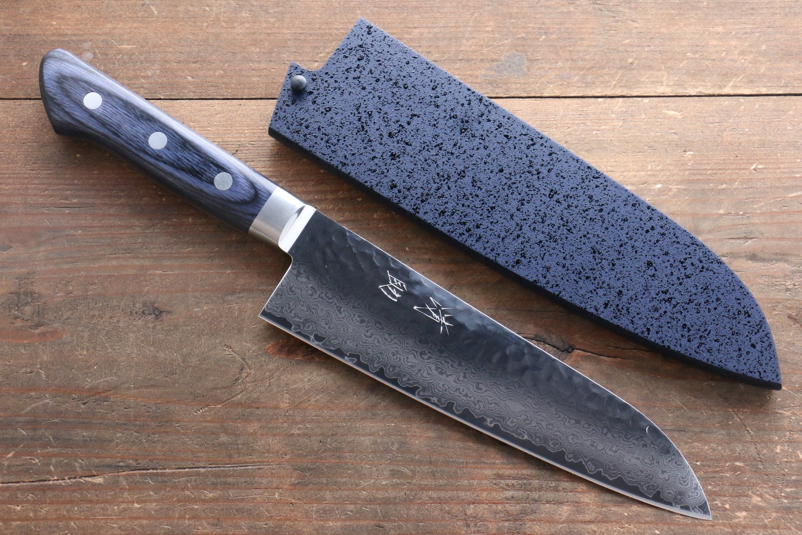 Seisuke Seiun VG10 33 Layer Damascus Santoku 180mm Blue Pakka wood Handle with Sheath - Japanny - Best Japanese Knife