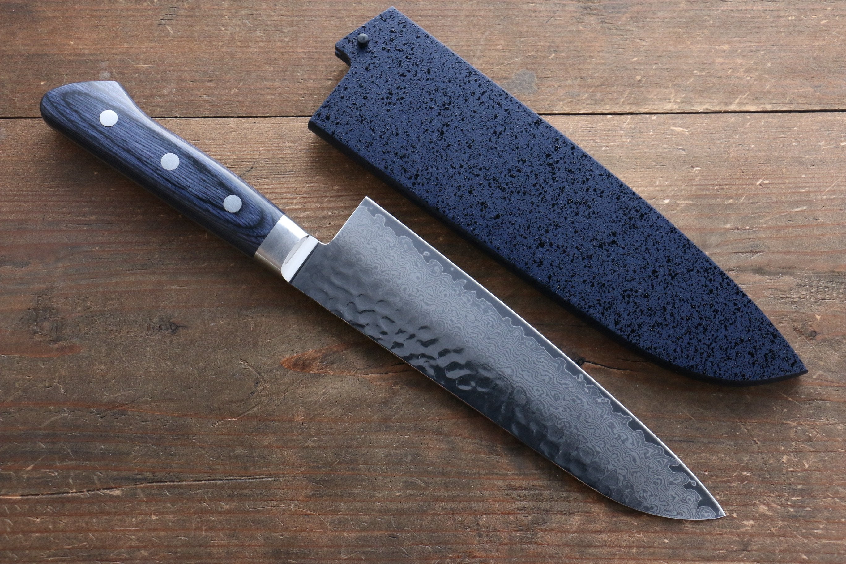 Seisuke Seiun VG10 33 Layer Damascus Santoku 180mm Blue Pakka wood Handle with Sheath - Japanny - Best Japanese Knife