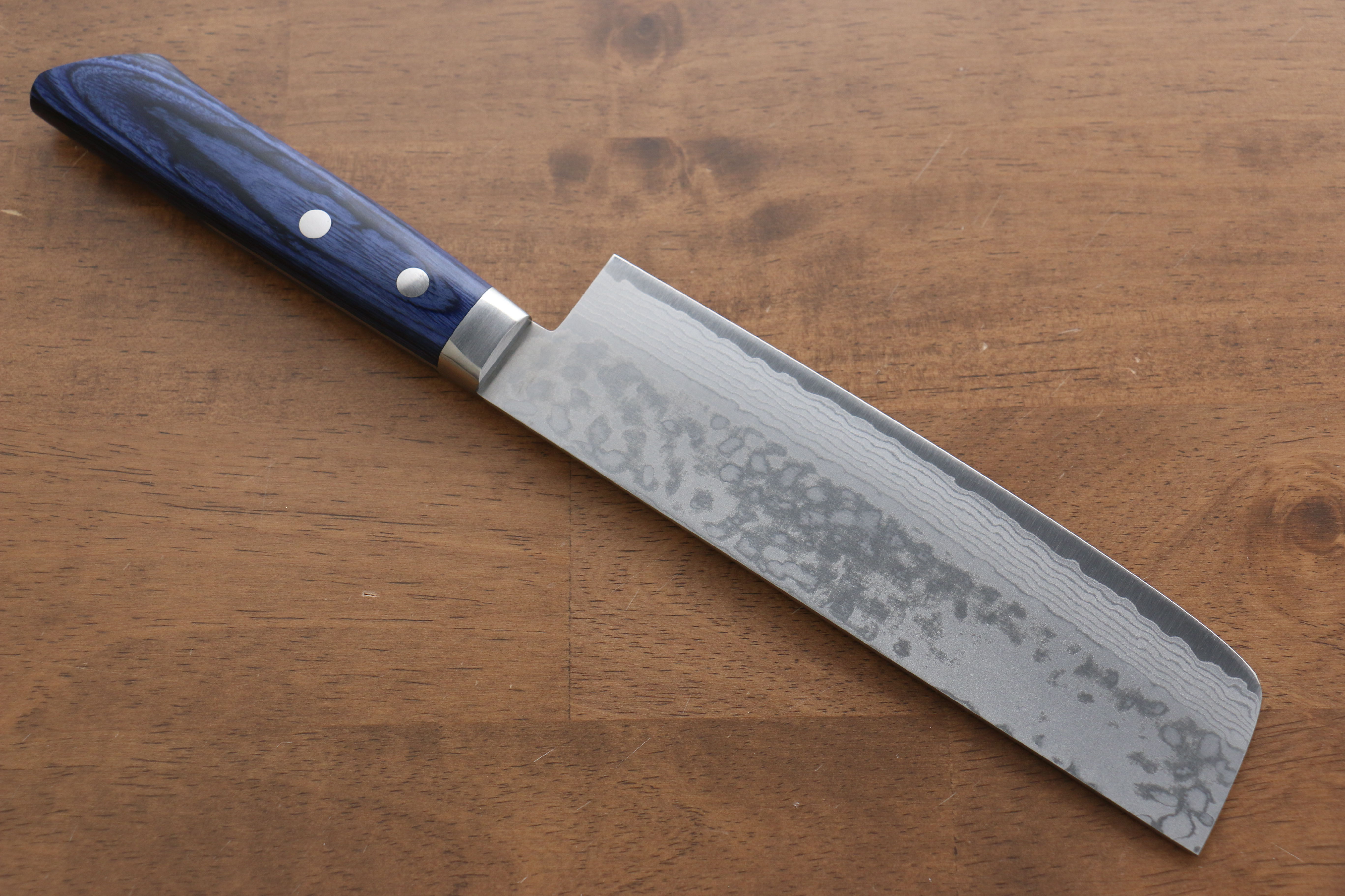 Kunihira Sairyu VG10 Damascus Usuba 165mm Blue Pakka wood Handle - Japanny - Best Japanese Knife