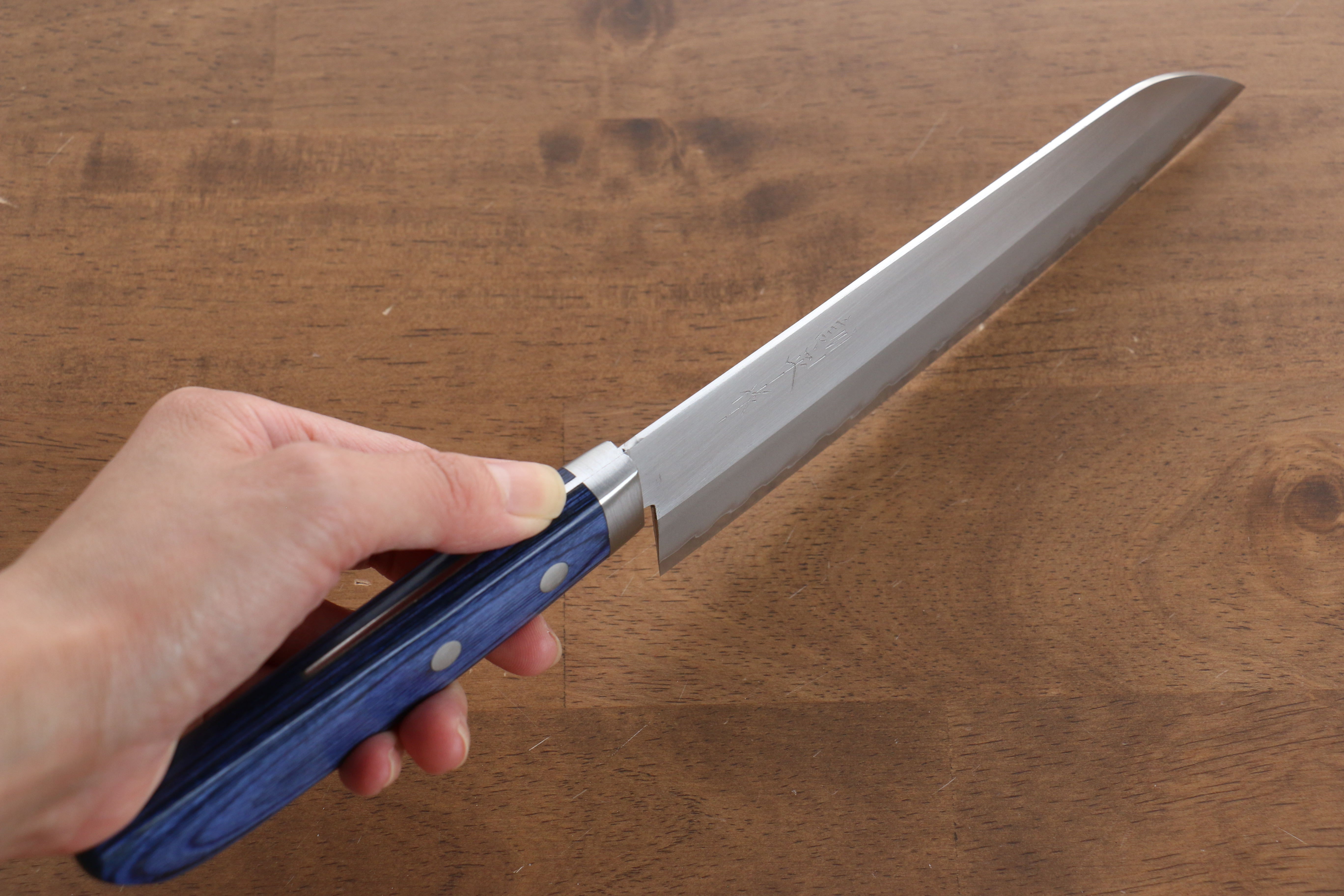 Kunihira VG1 Migaki Finished Santoku 170mm Blue Pakka wood Handle - Japanny - Best Japanese Knife