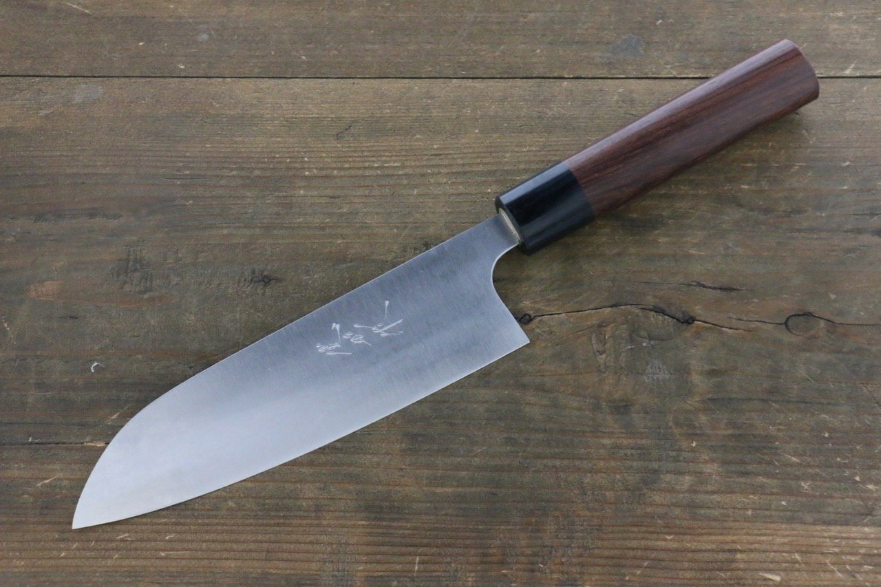 Shungo Ogata White Steel No.2 Damascus Santoku 165mm Shitan Handle - Japanny - Best Japanese Knife