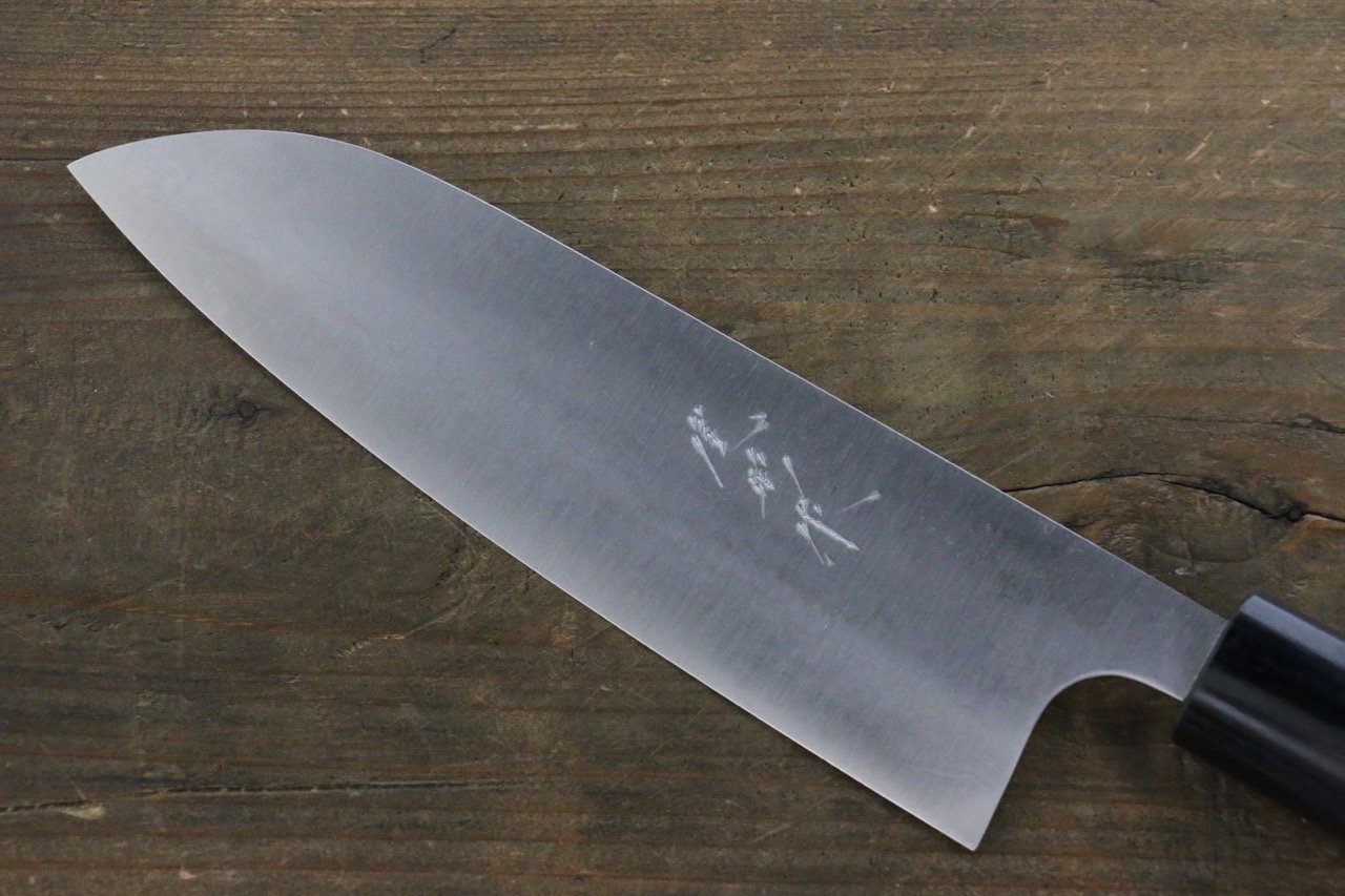 Shungo Ogata White Steel No.2 Damascus Santoku 165mm Shitan Handle - Japanny - Best Japanese Knife