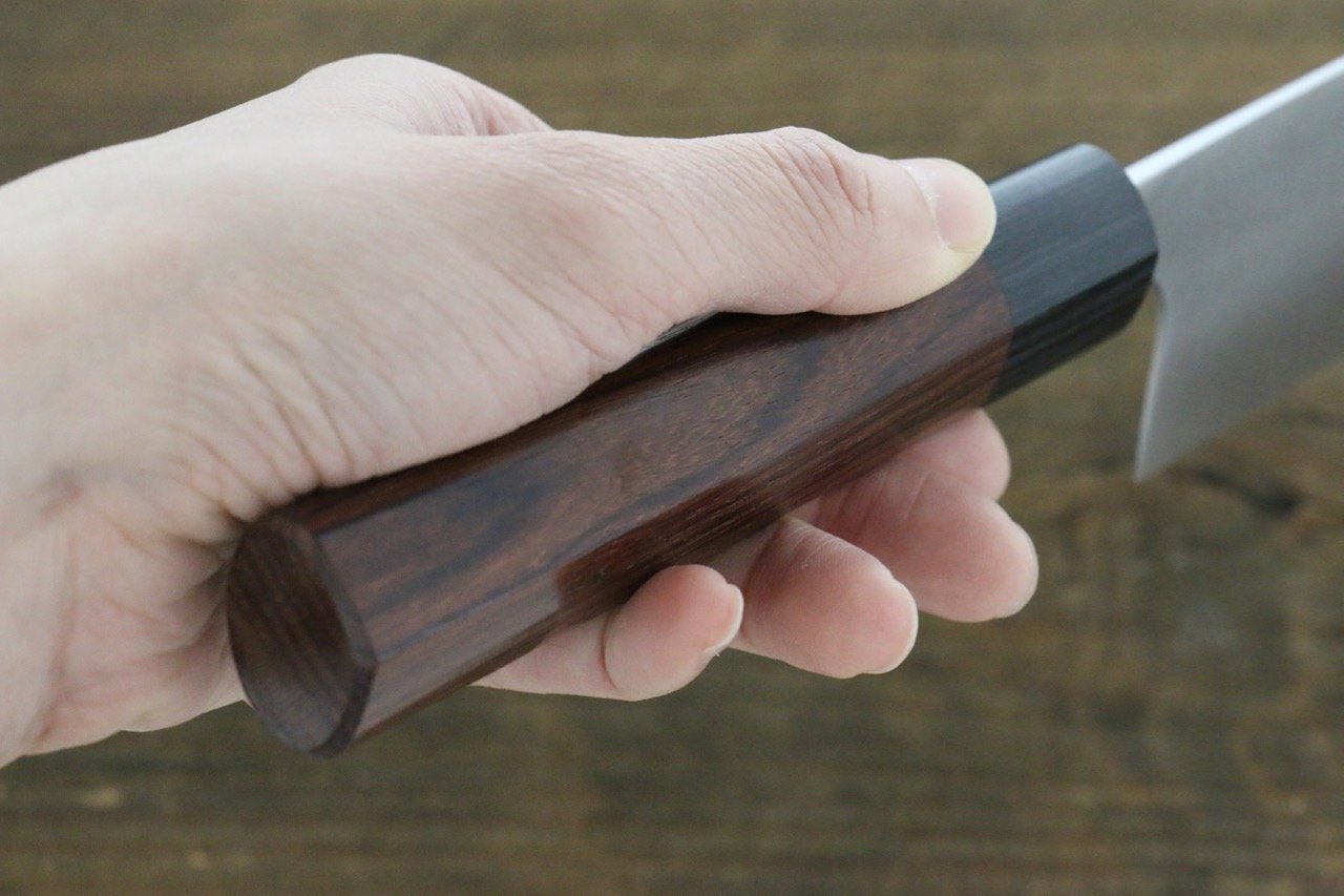 Shungo Ogata White Steel No.2 Damascus Santoku 165mm Shitan Handle - Japanny - Best Japanese Knife