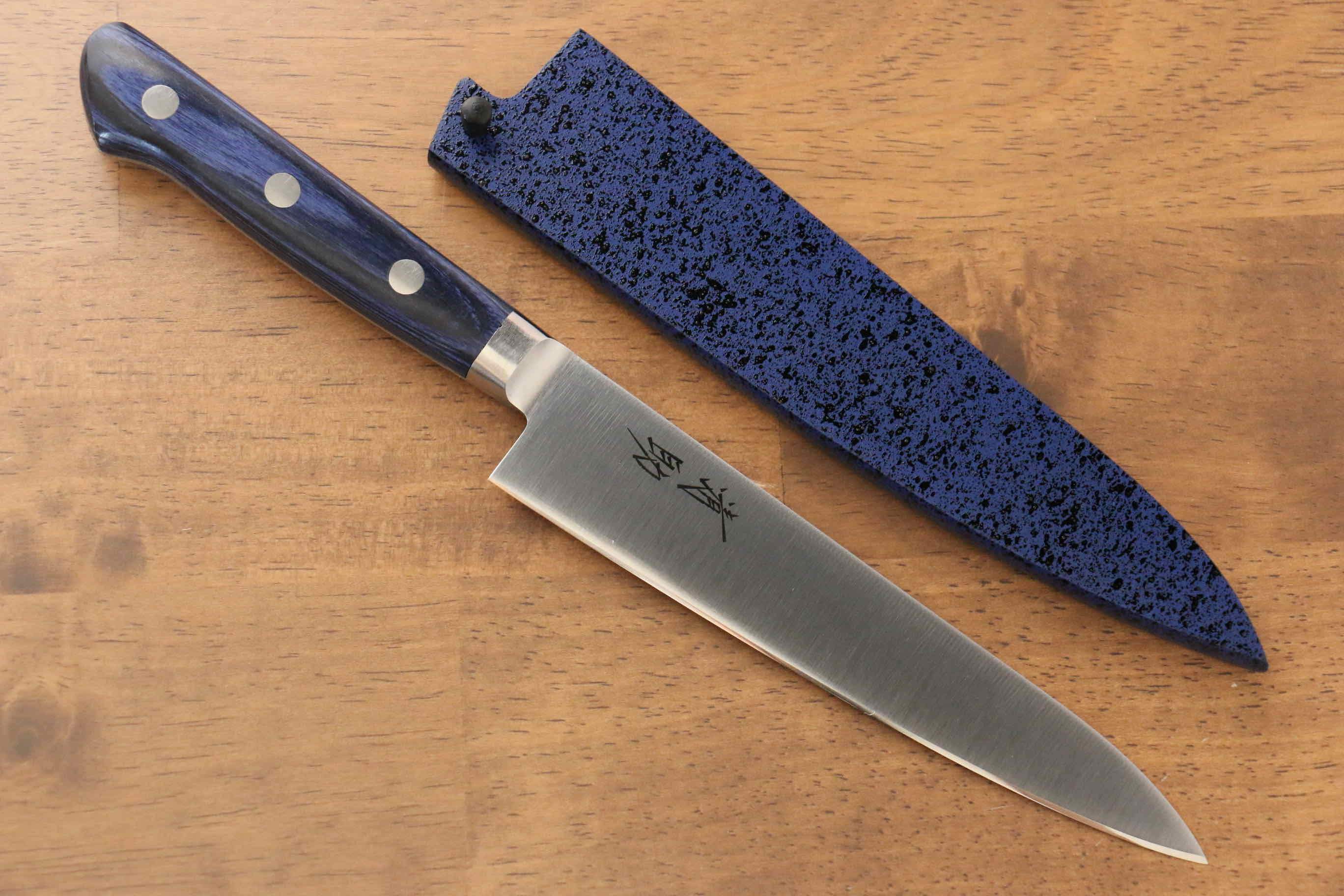 Seisuke Seiten Molybdenum Petty-Utility 150mm Blue Pakka wood Handle with Sheath - Japanny - Best Japanese Knife