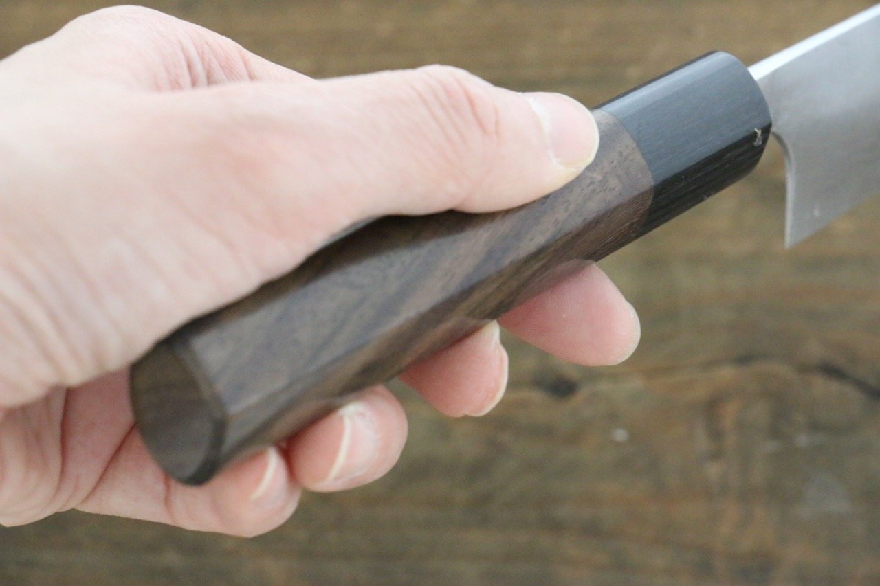 Shungo Ogata White Steel No.2 Damascus Petty-Utility 135mm Shitan Handle - Japanny - Best Japanese Knife